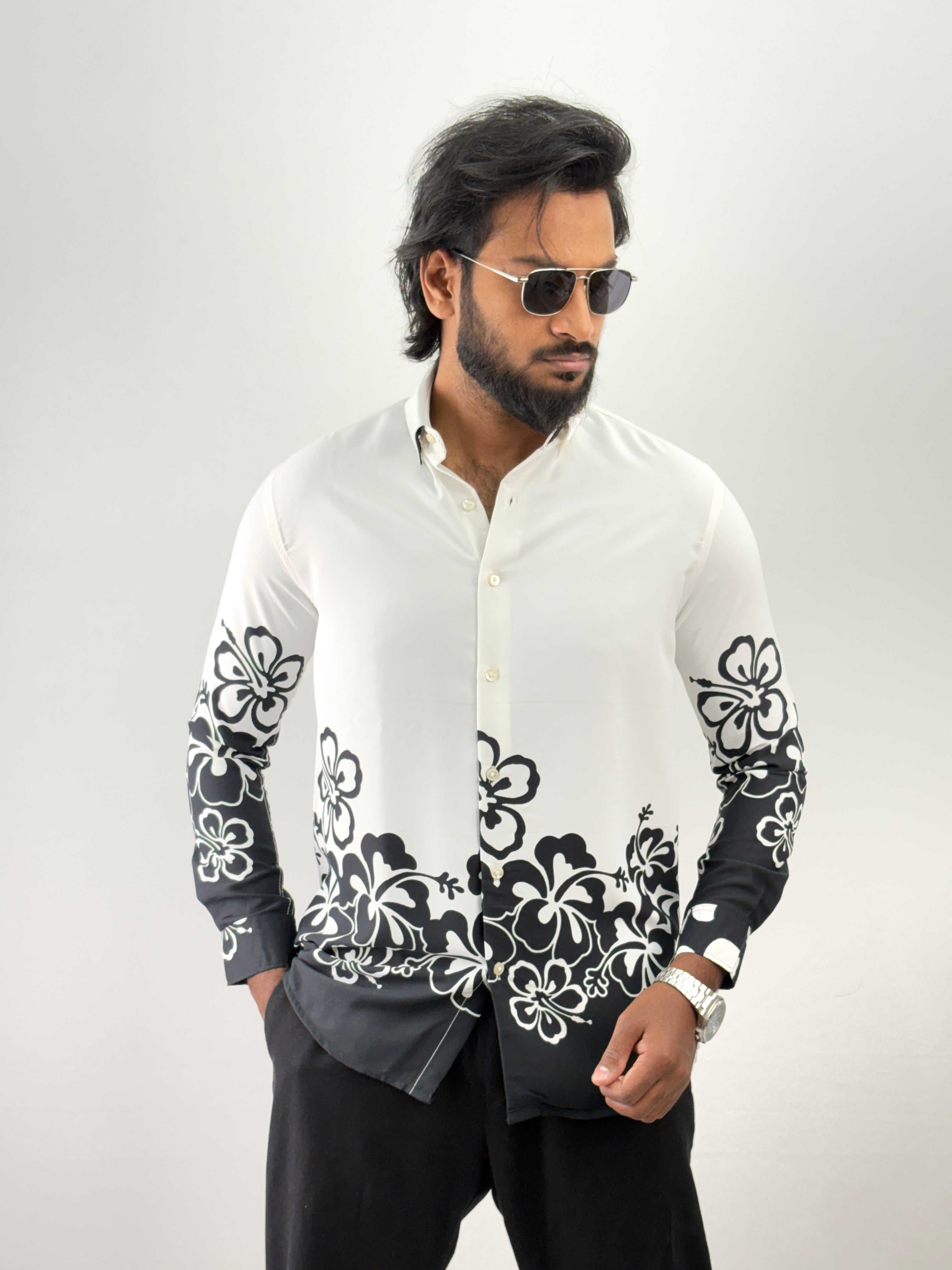 White Black Printed Shirt