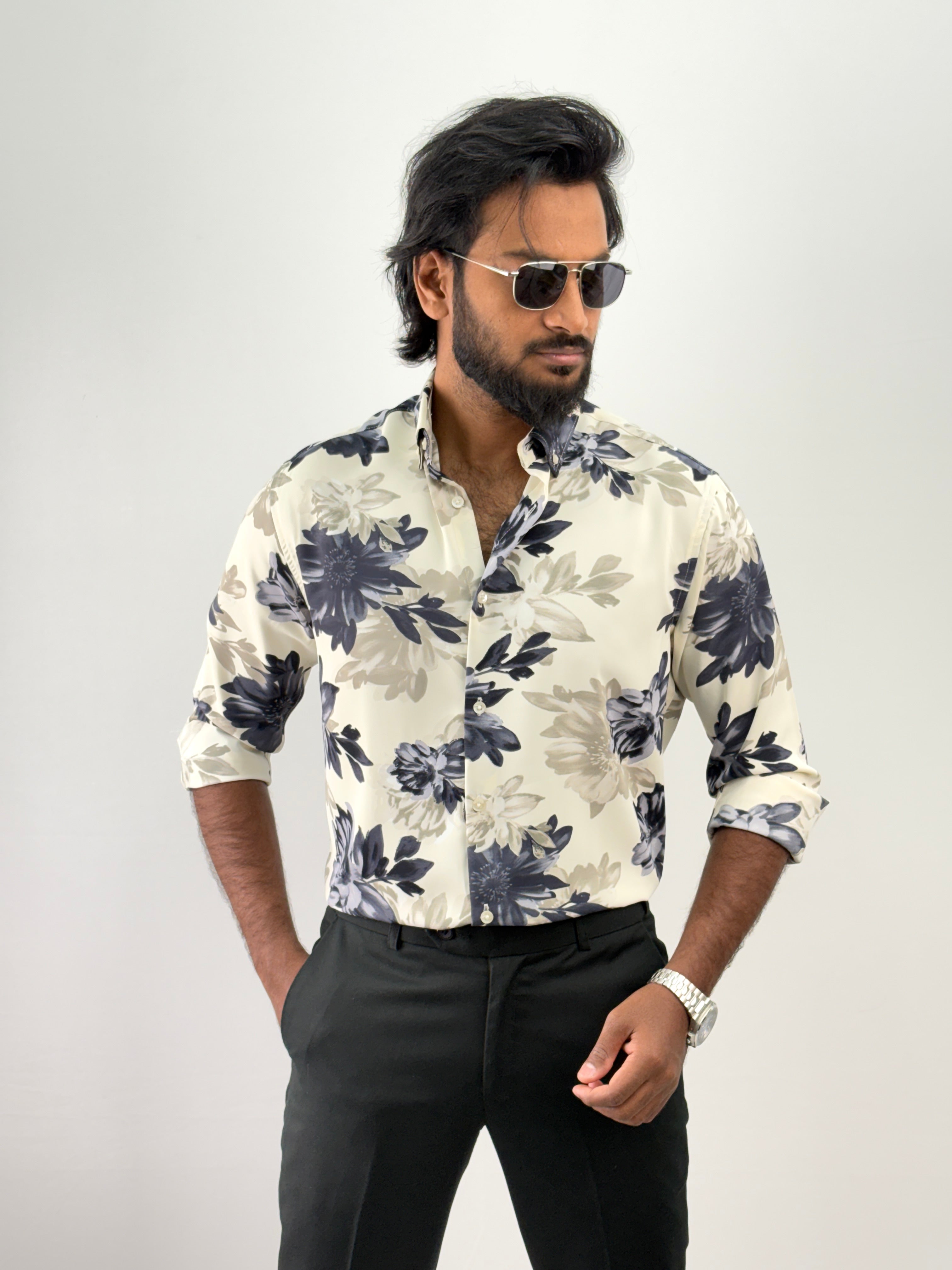 White Blue Viscose Printed Shirt