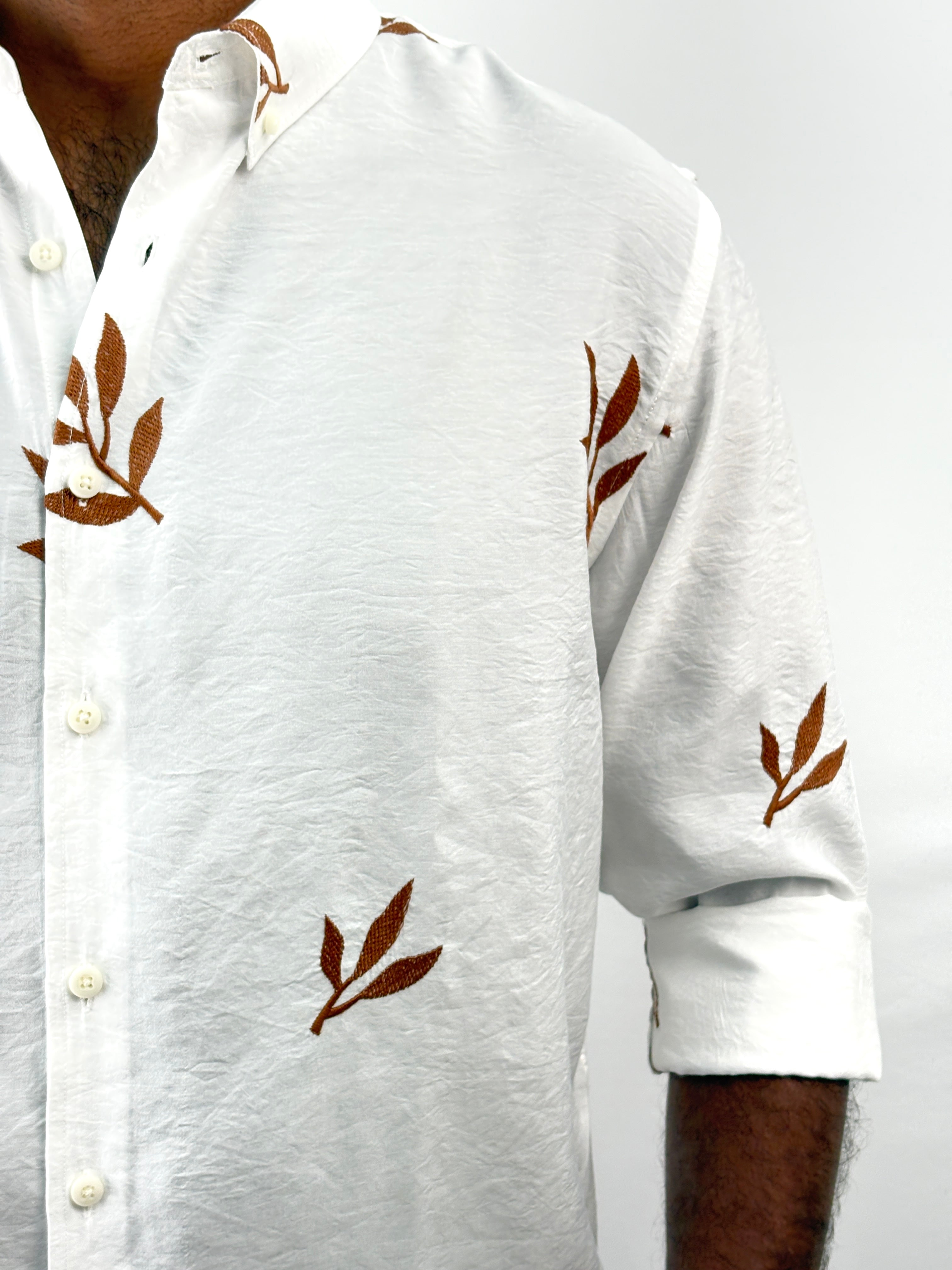 White Brown Embroidery Shirt