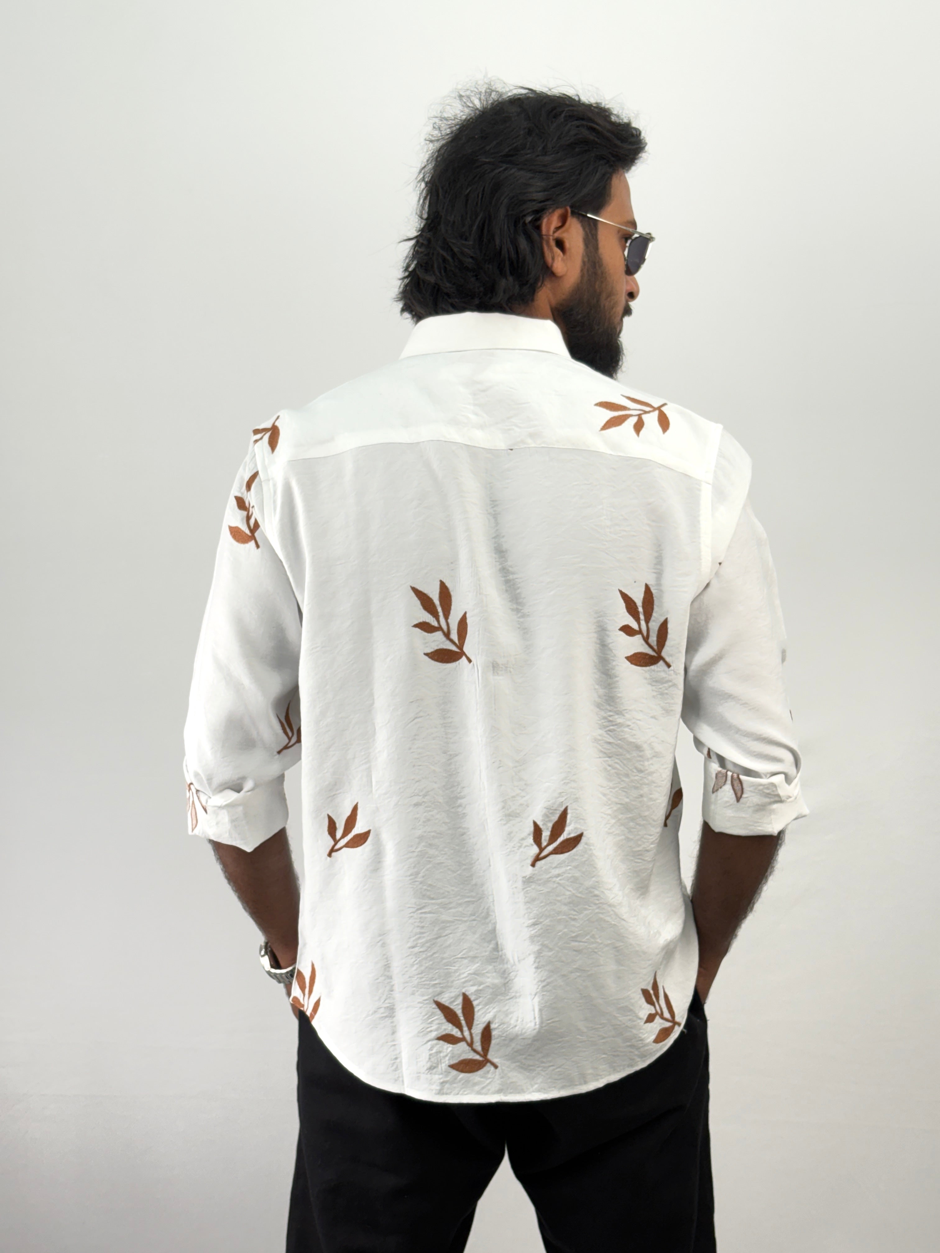 White Brown Embroidery Shirt