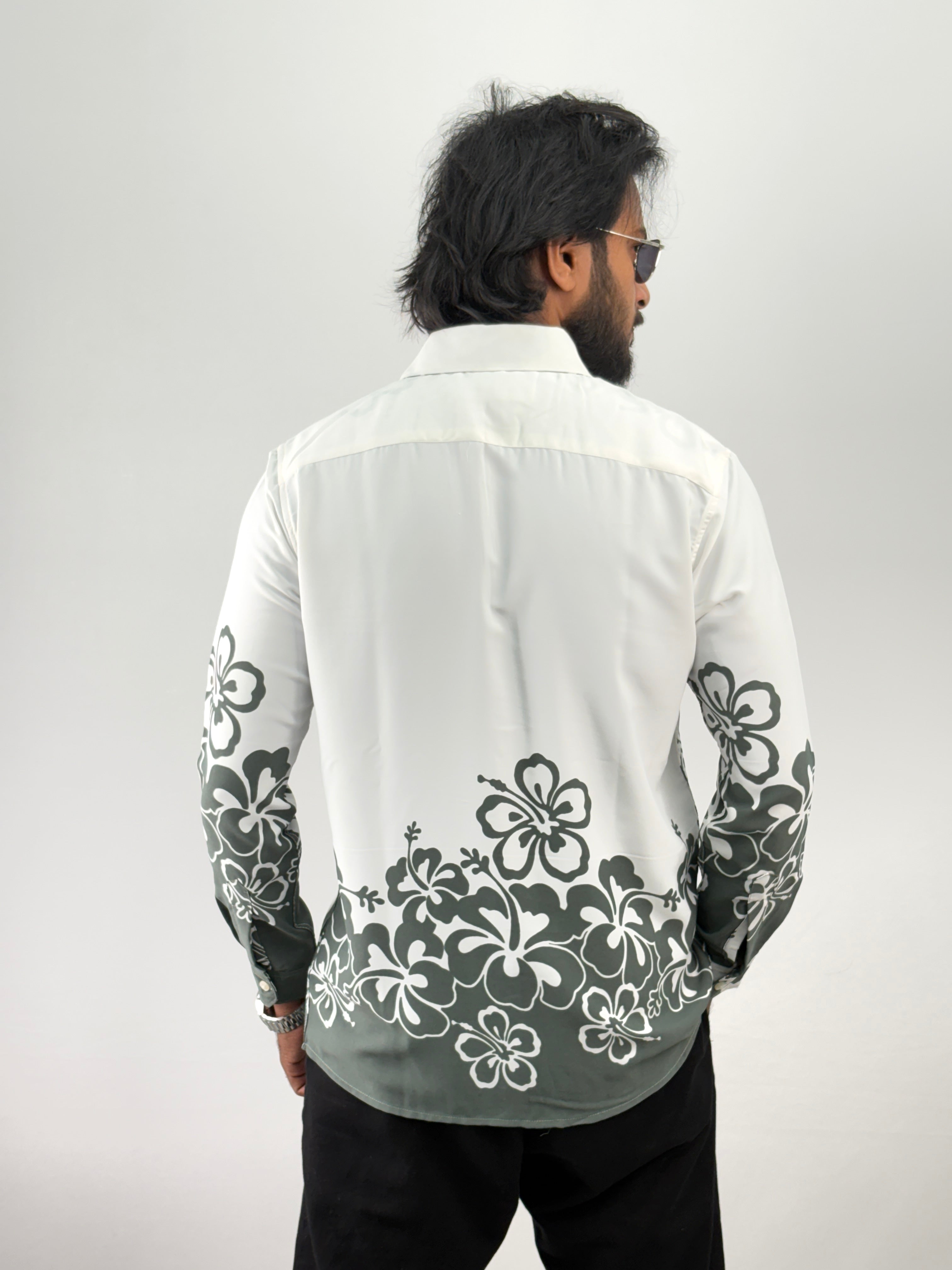 White Green Printed Shirt