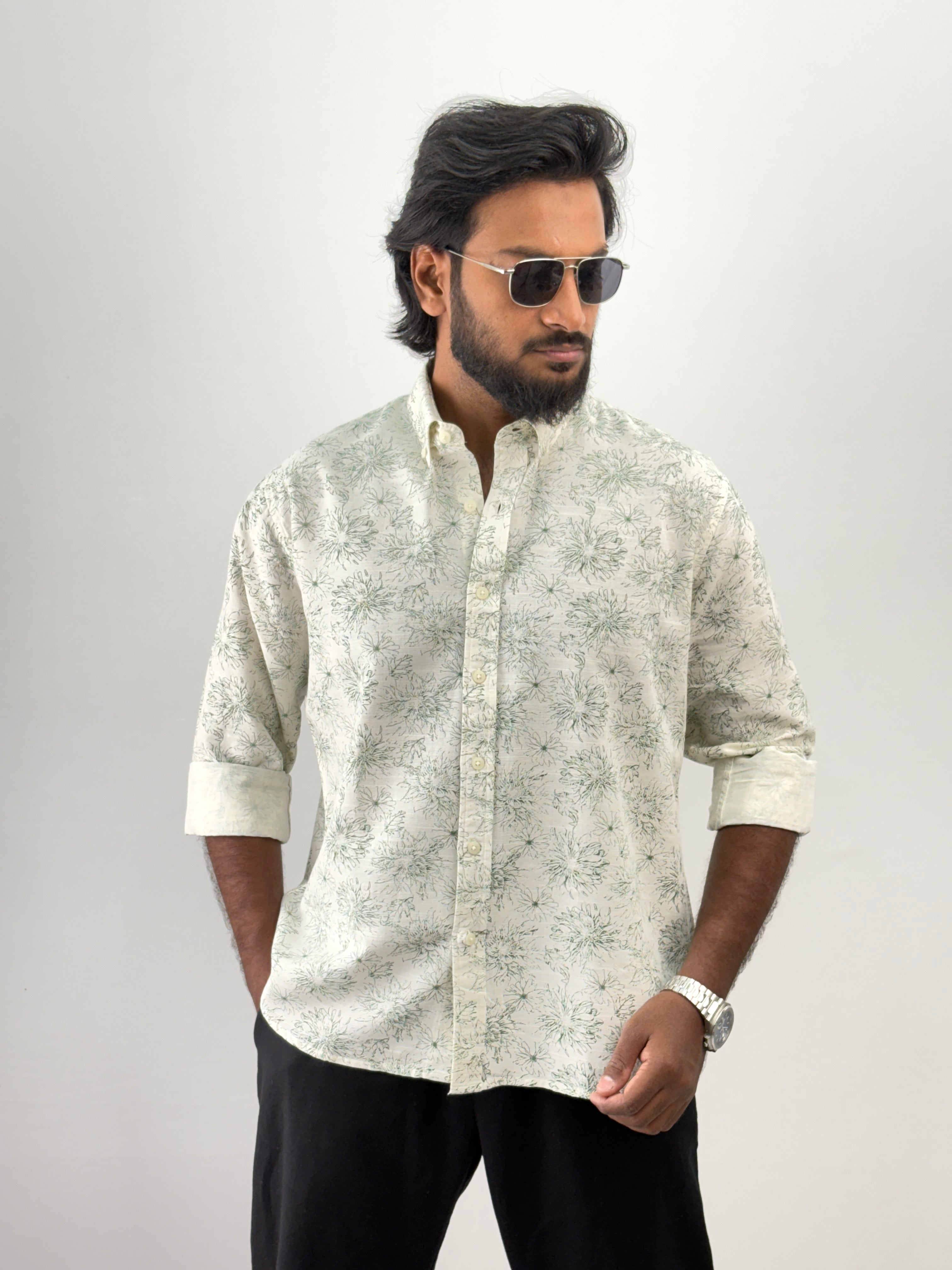 White Green Linen Shirt