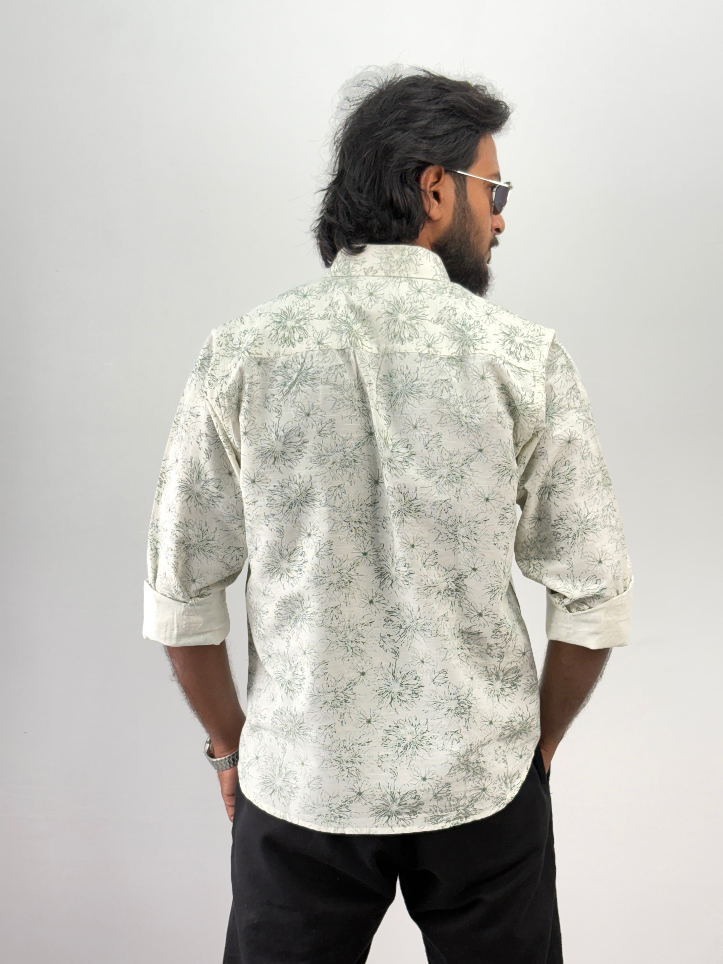 White Green Linen Shirt