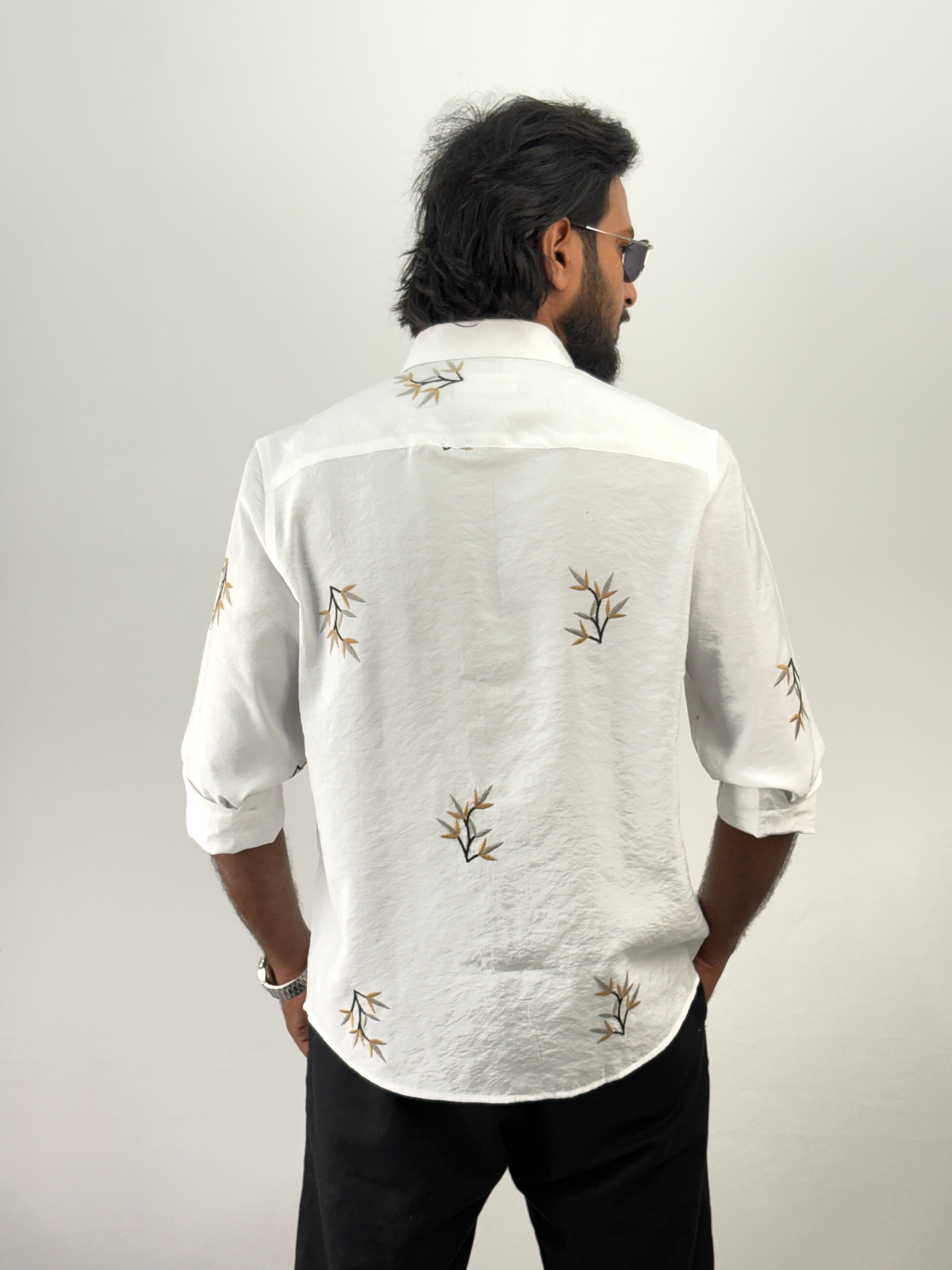 White Grey Embroidery Shirt