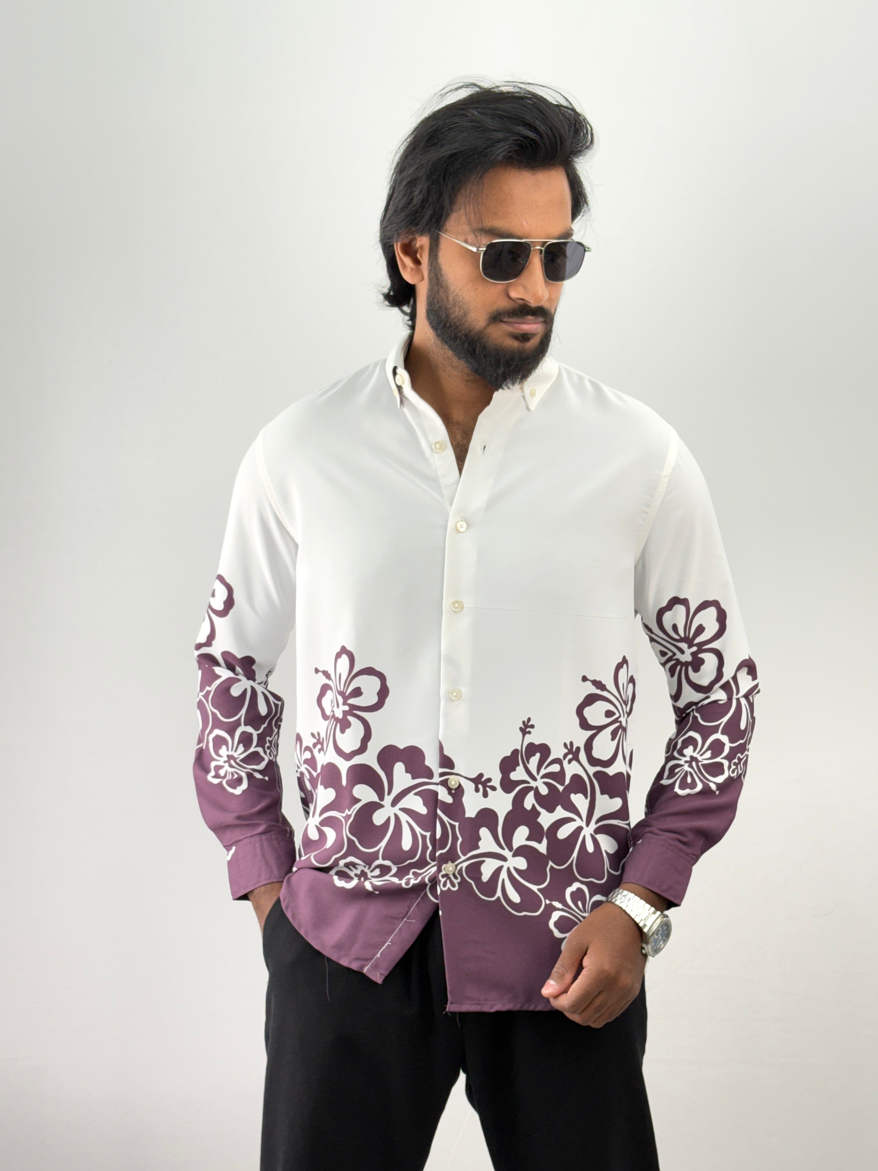 White Purple Printed Shirt