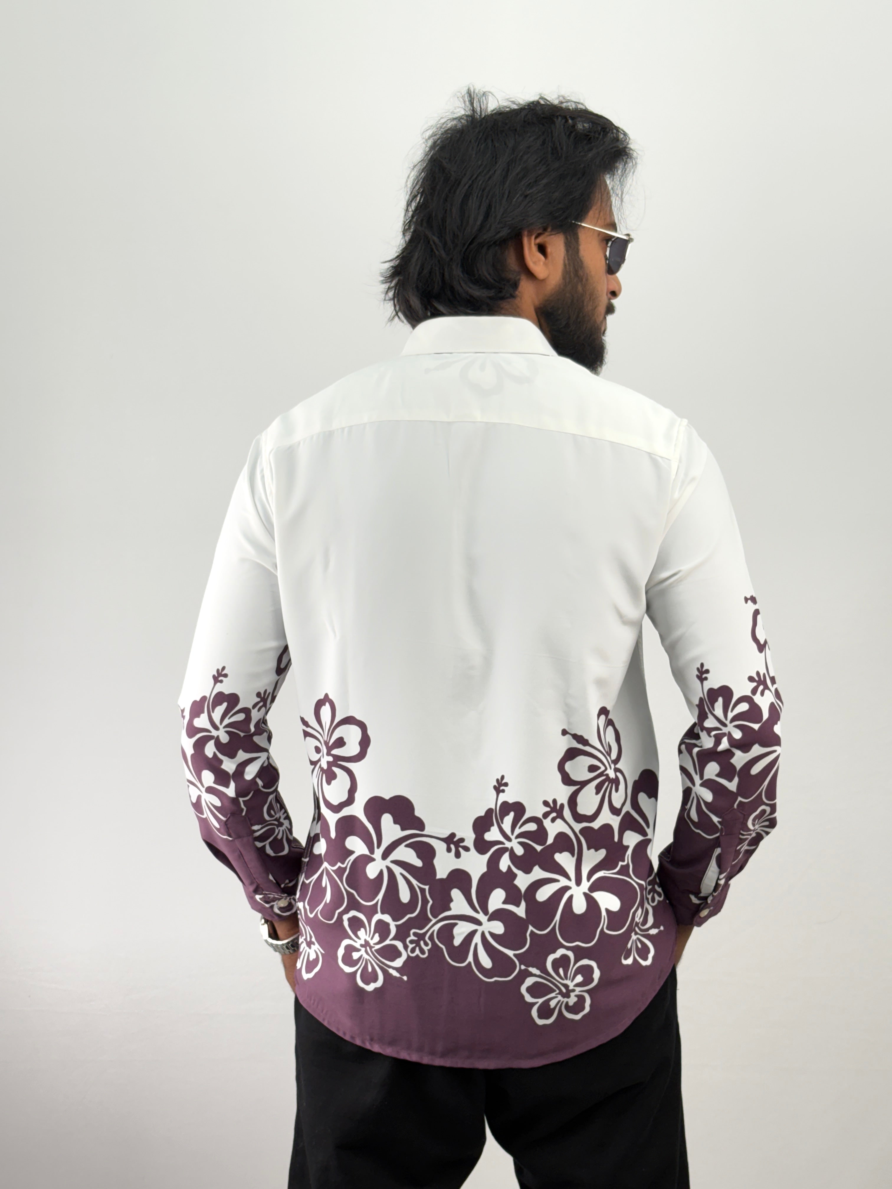 White Purple Printed Shirt