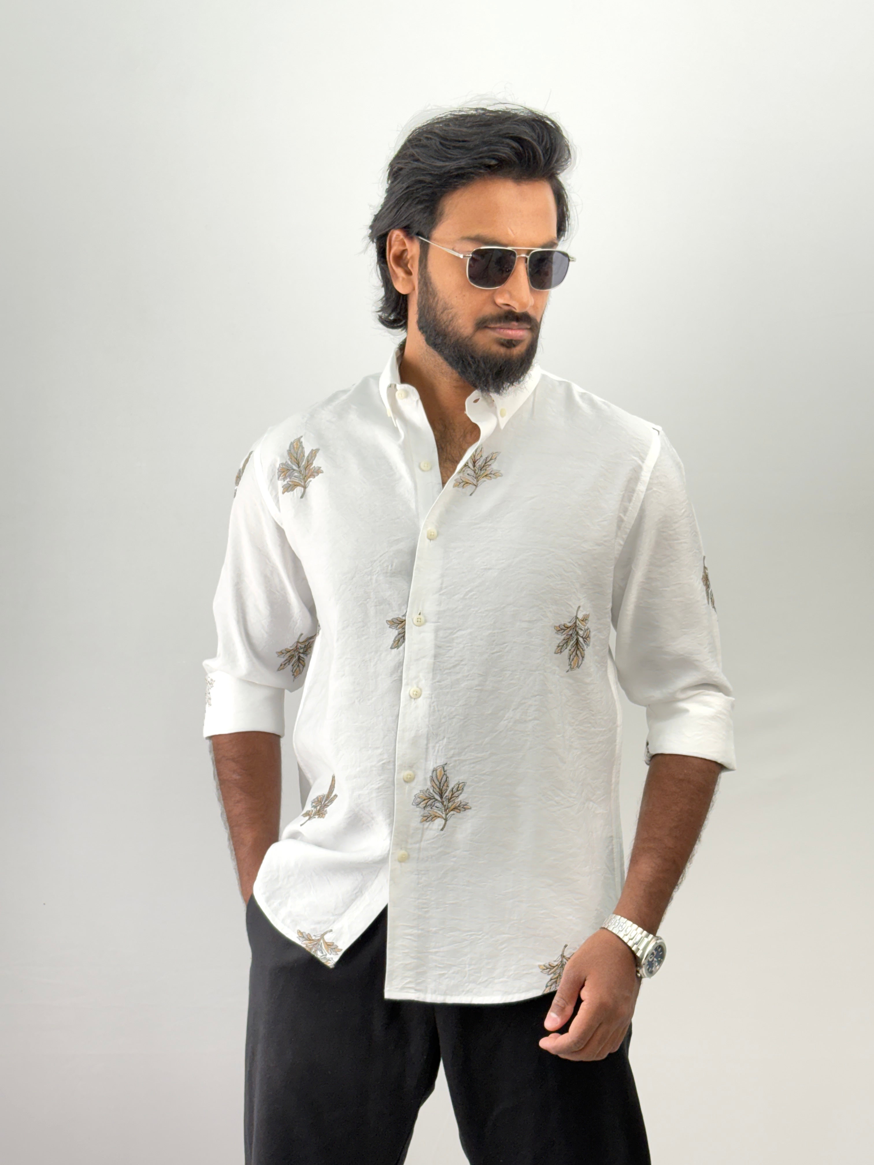 White Yellow Embroidery Shirt