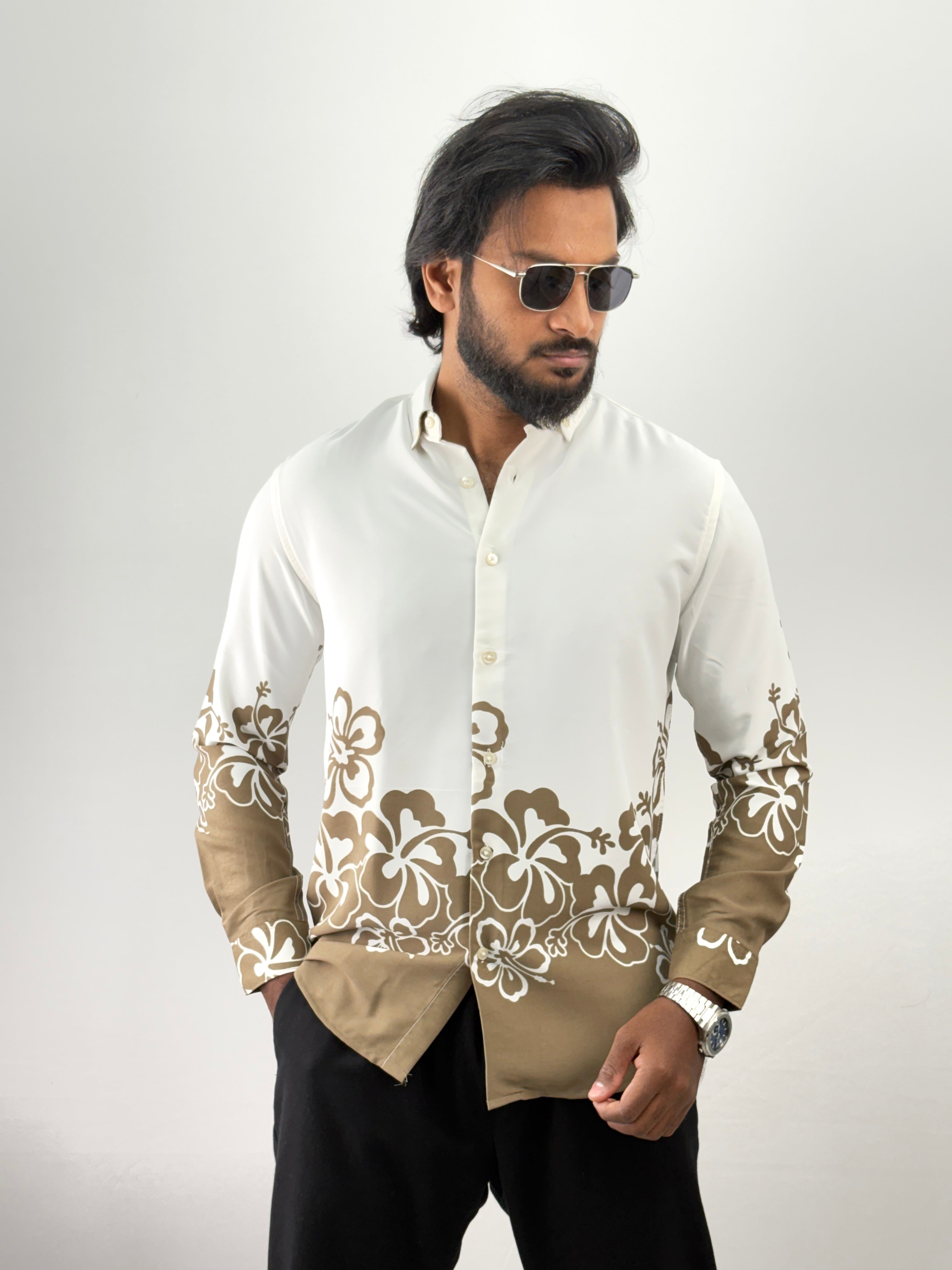 White Brown Printed Shirt