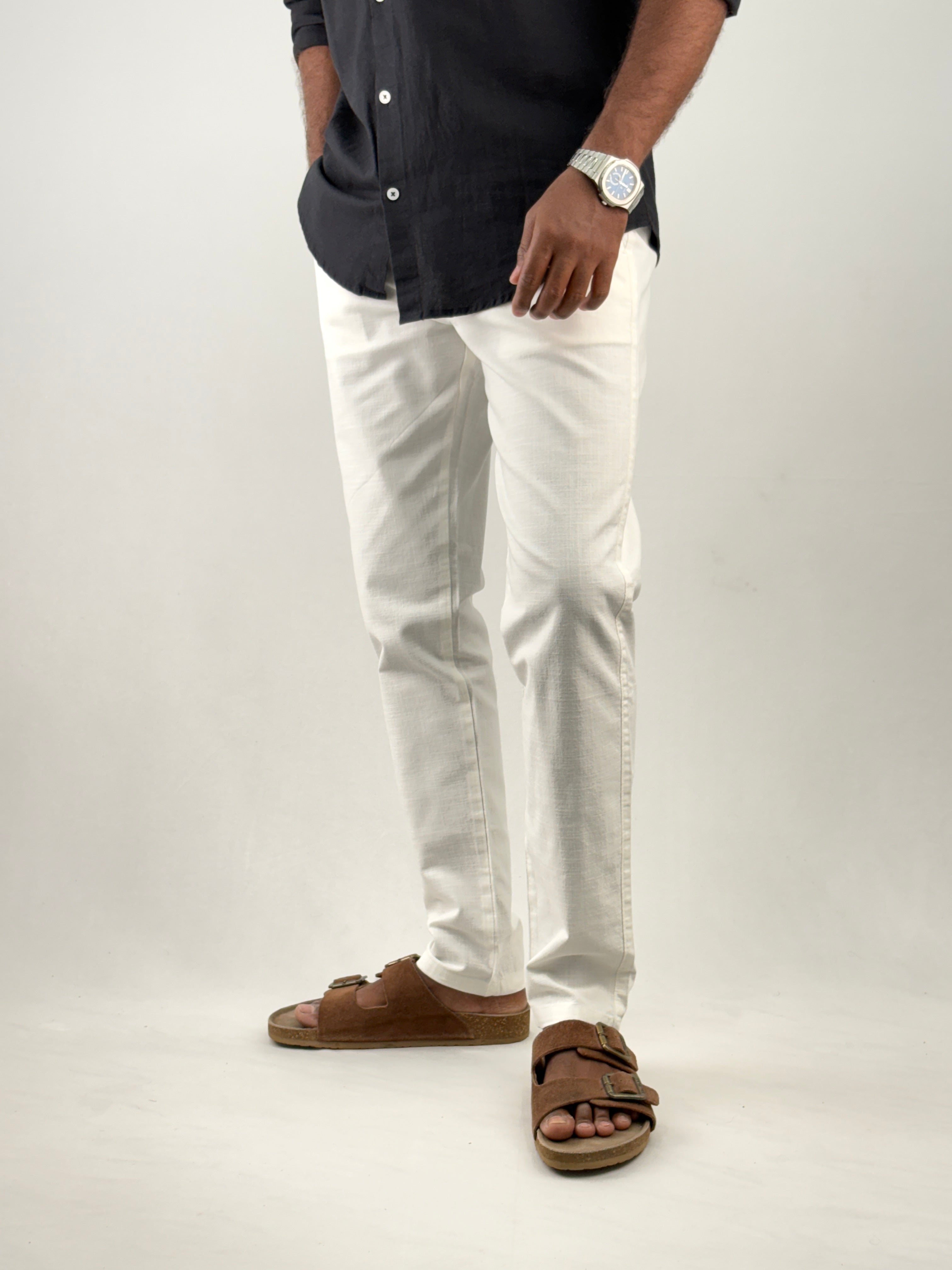 White Slim Fit Linen Pant