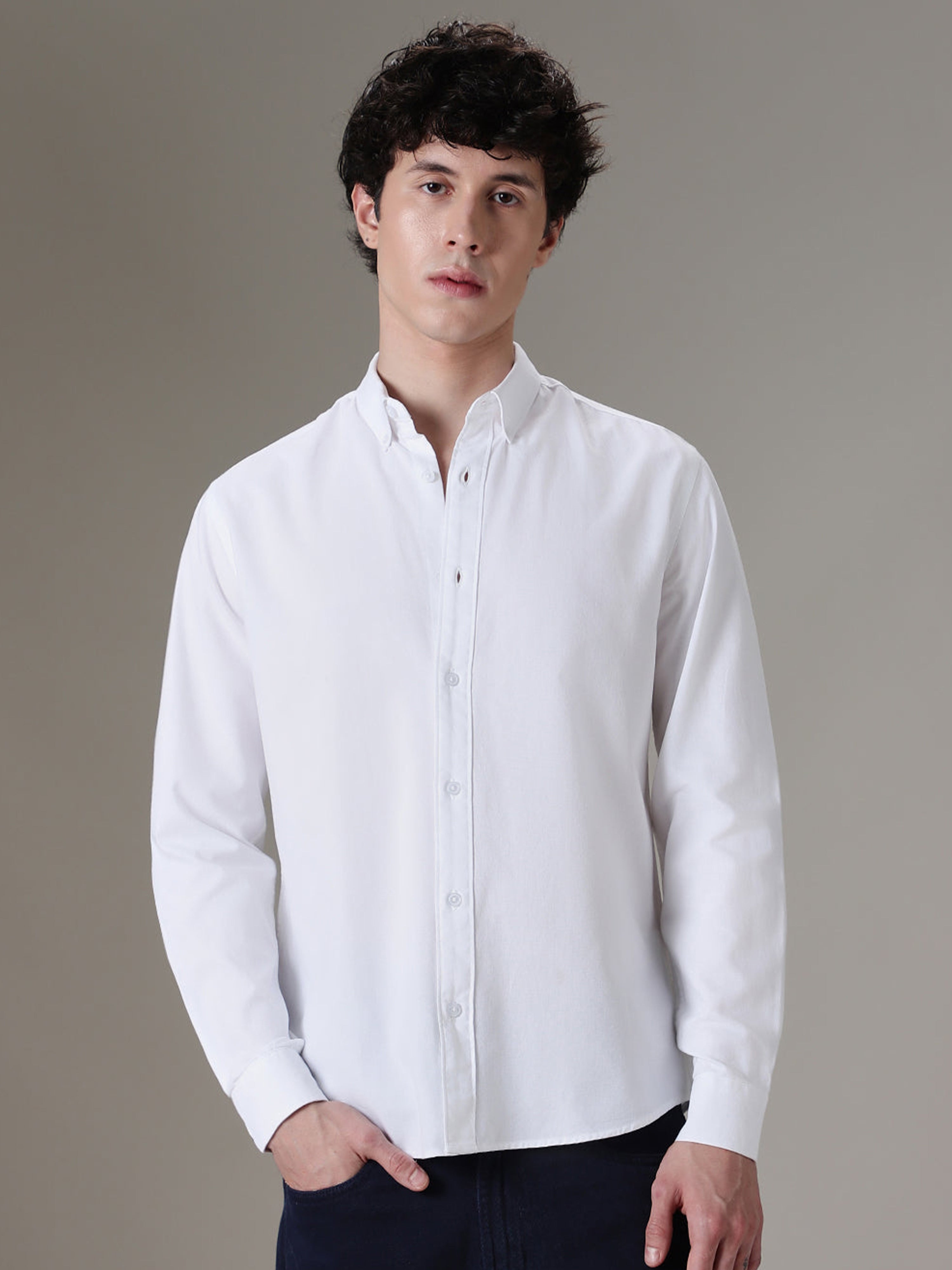 White Plain Elbow Patch Shirt