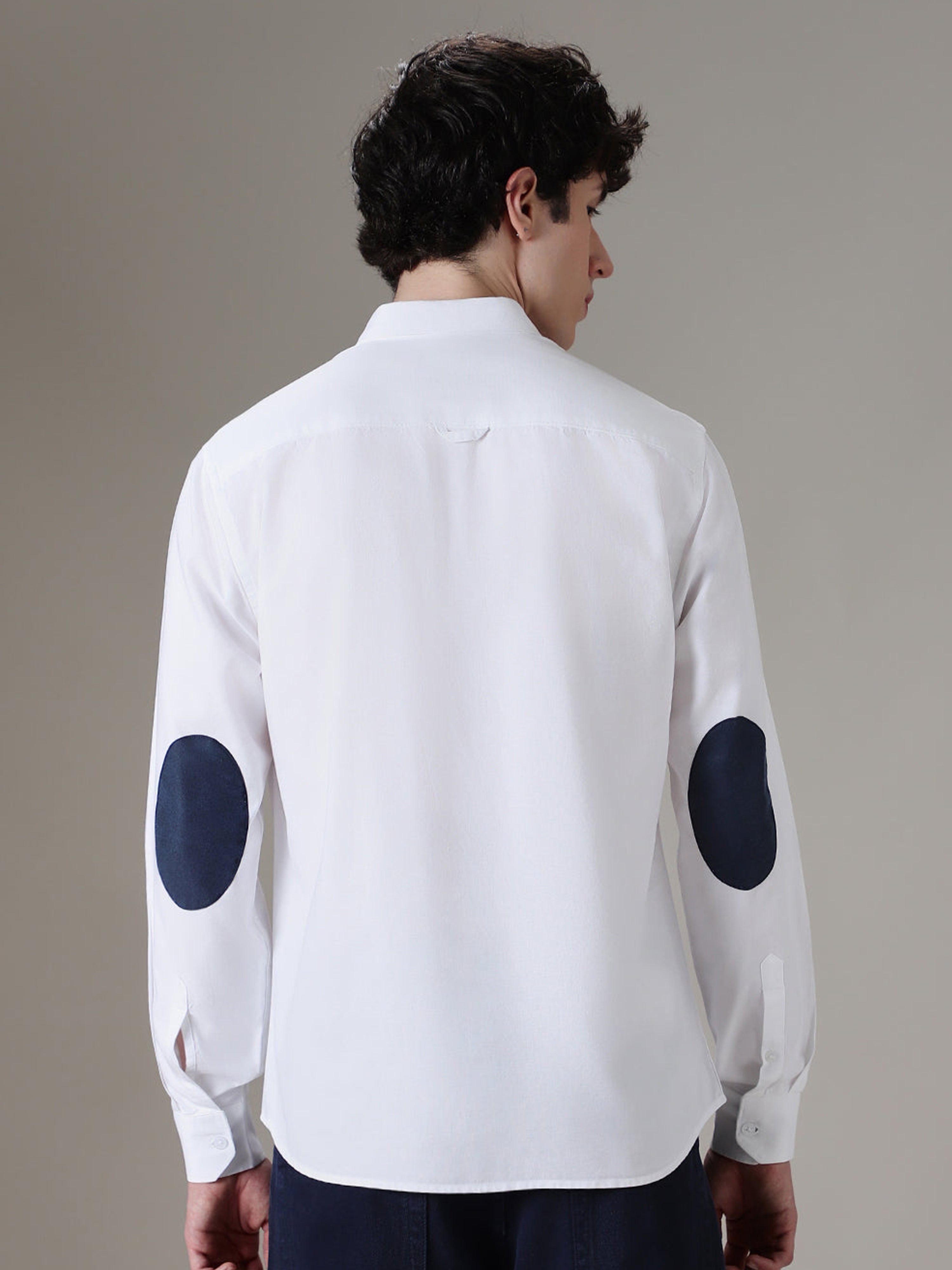 White Plain Elbow Patch Shirt