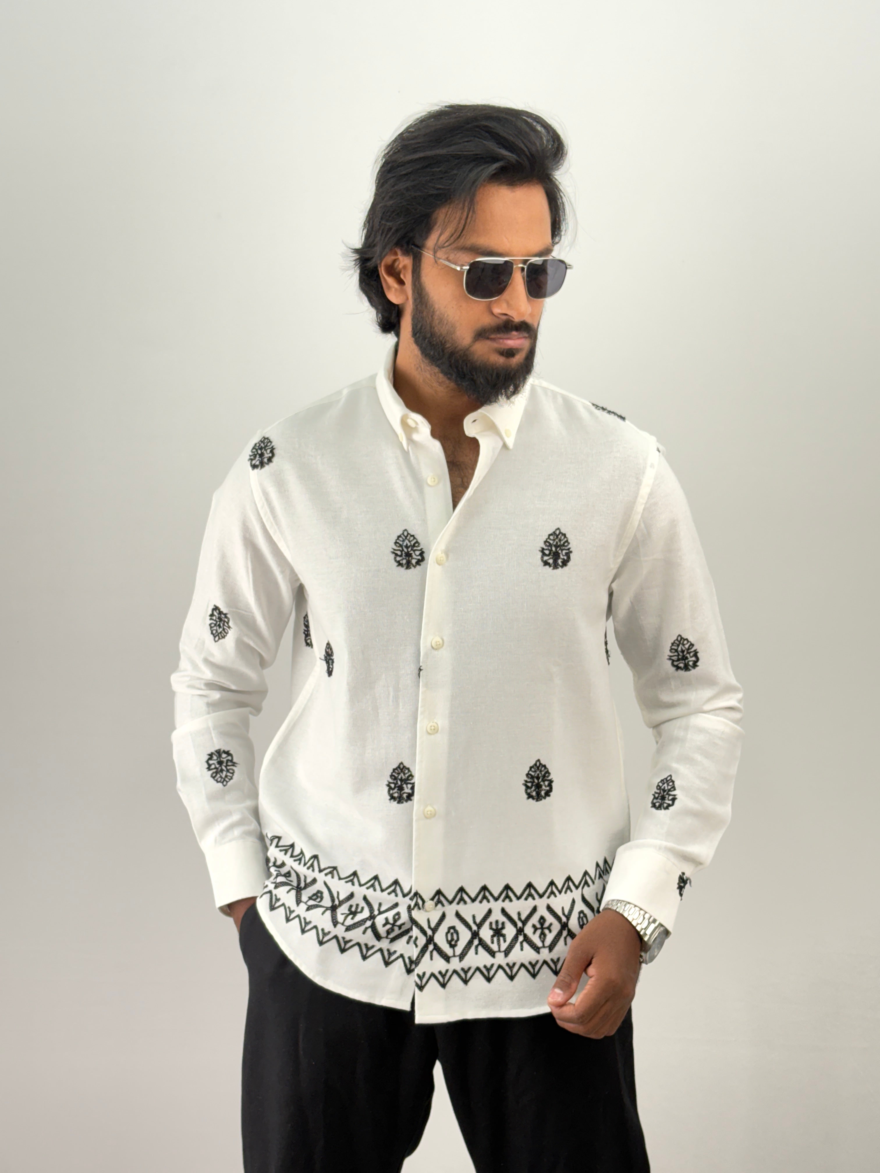White Linen Embroidery Shirt 1