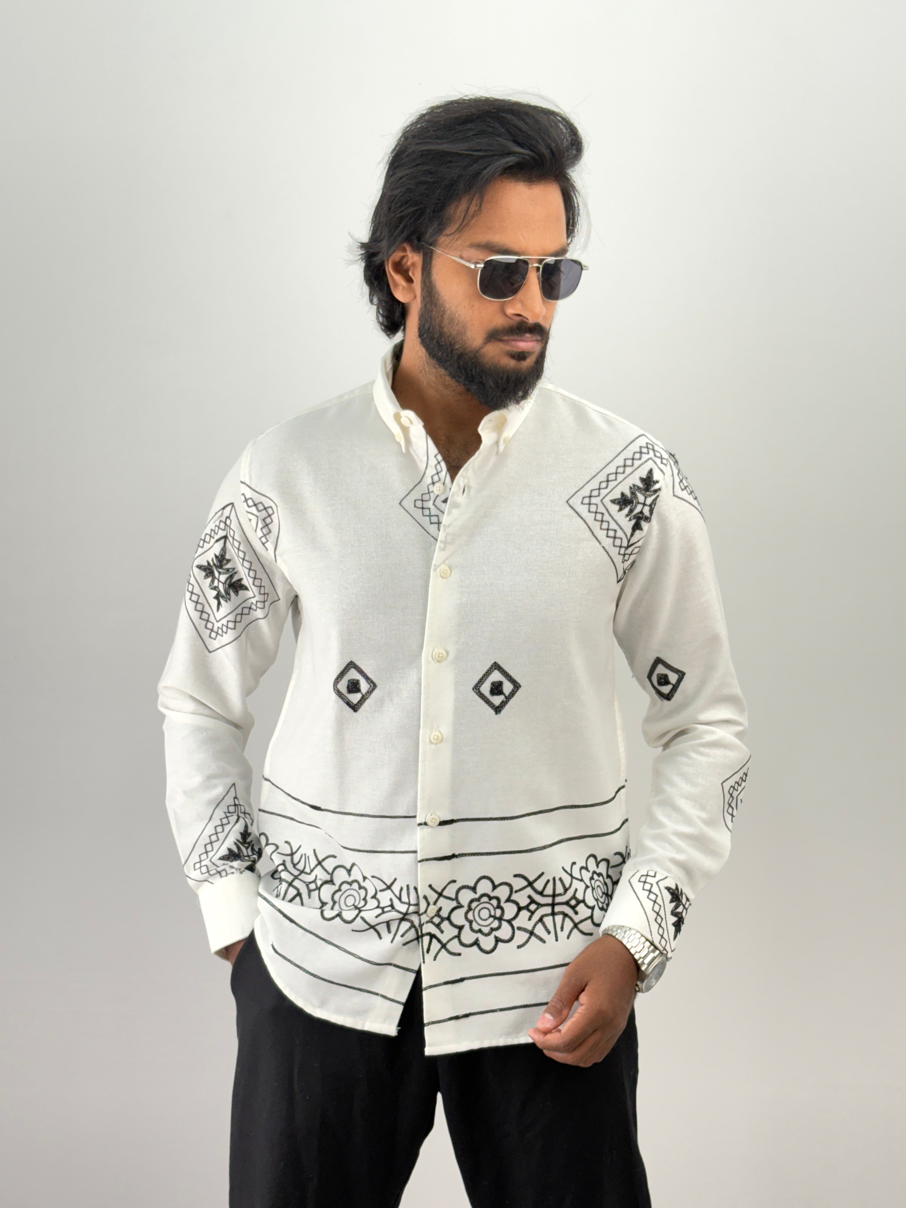 White Linen Embroidery Shirt 2