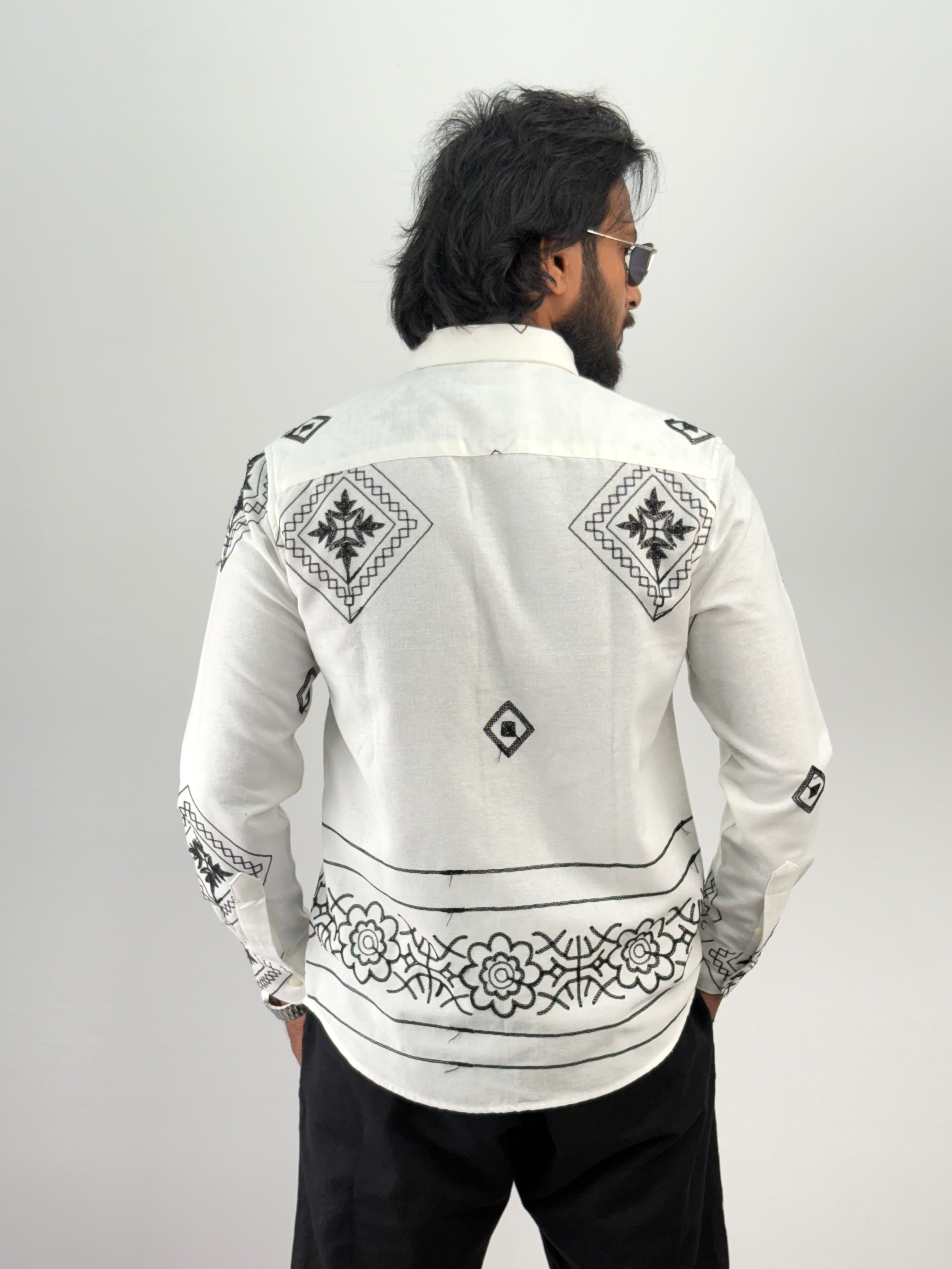 White Linen Embroidery Shirt 2