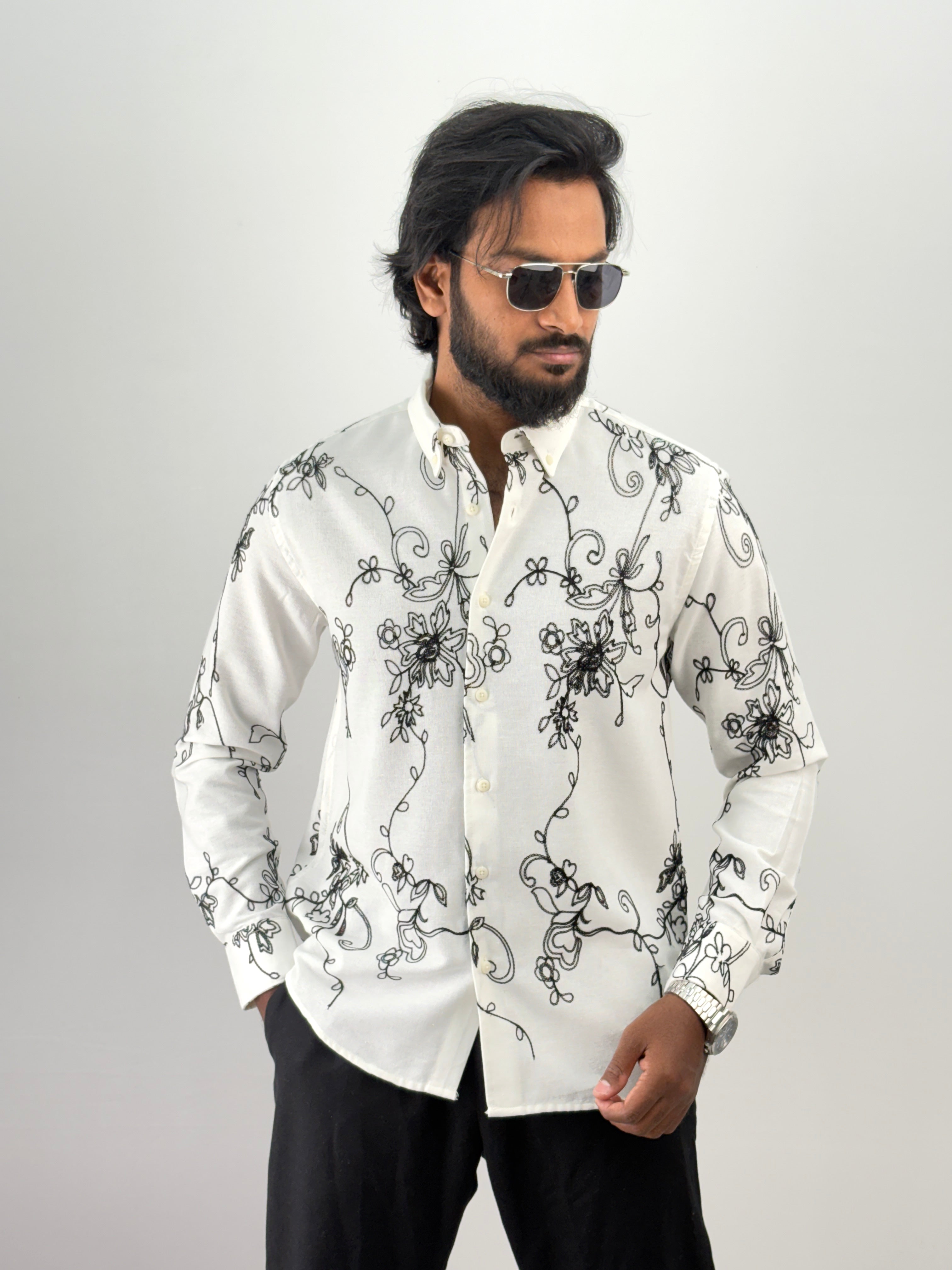 White Linen Embroidery Shirt 3