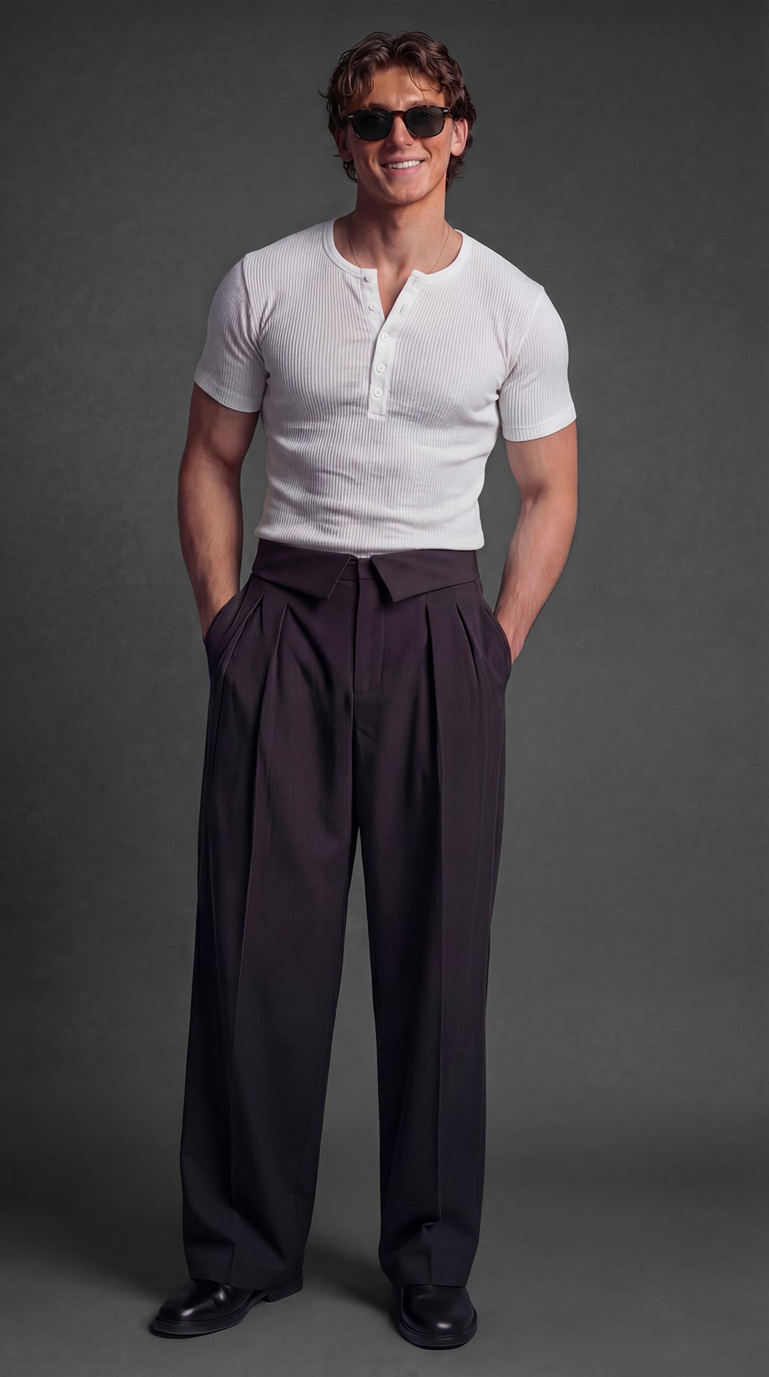 White Ribbed Henley Short Sleeves T-Shirt