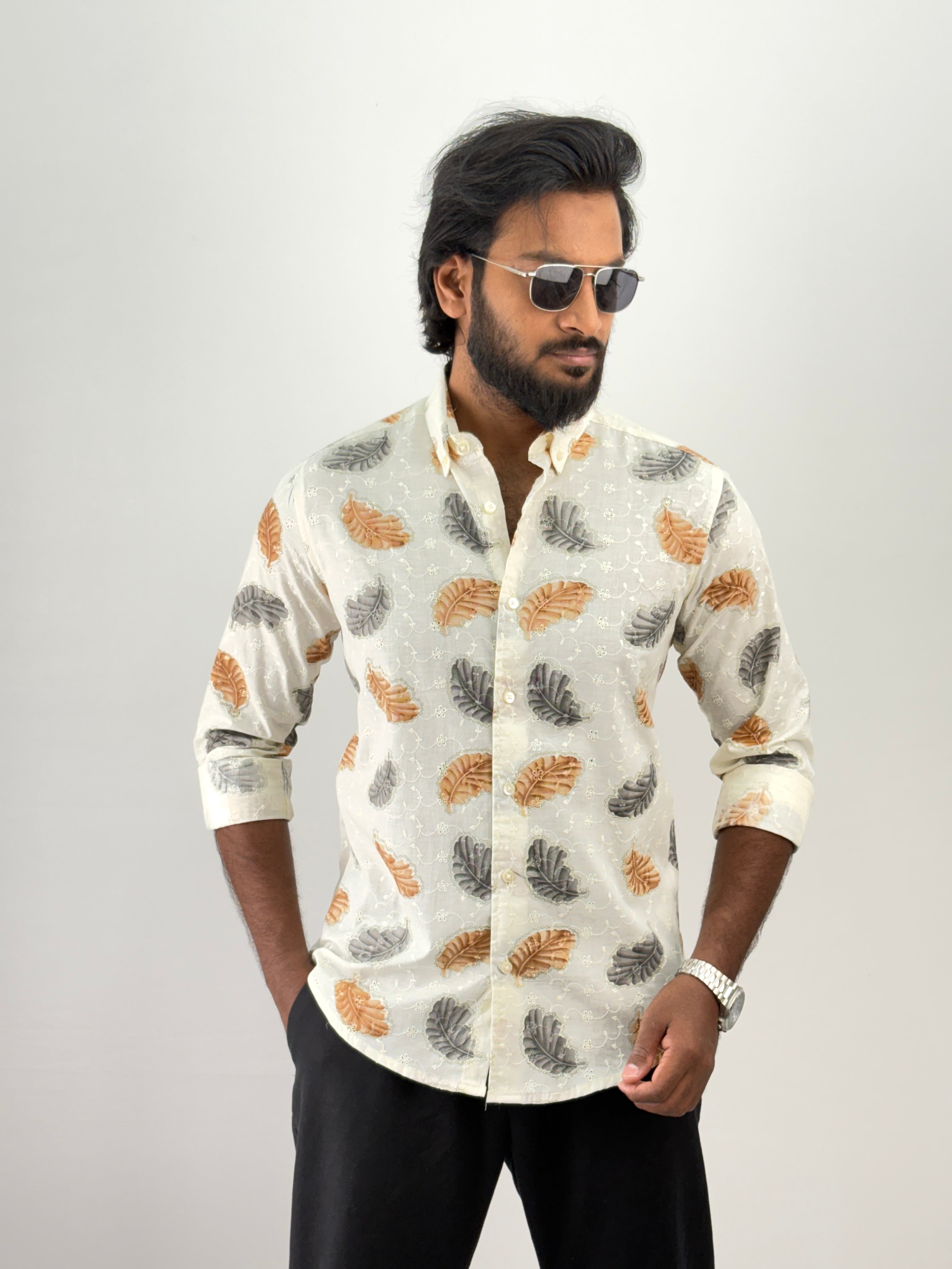 White Embroidery Printed Shirt