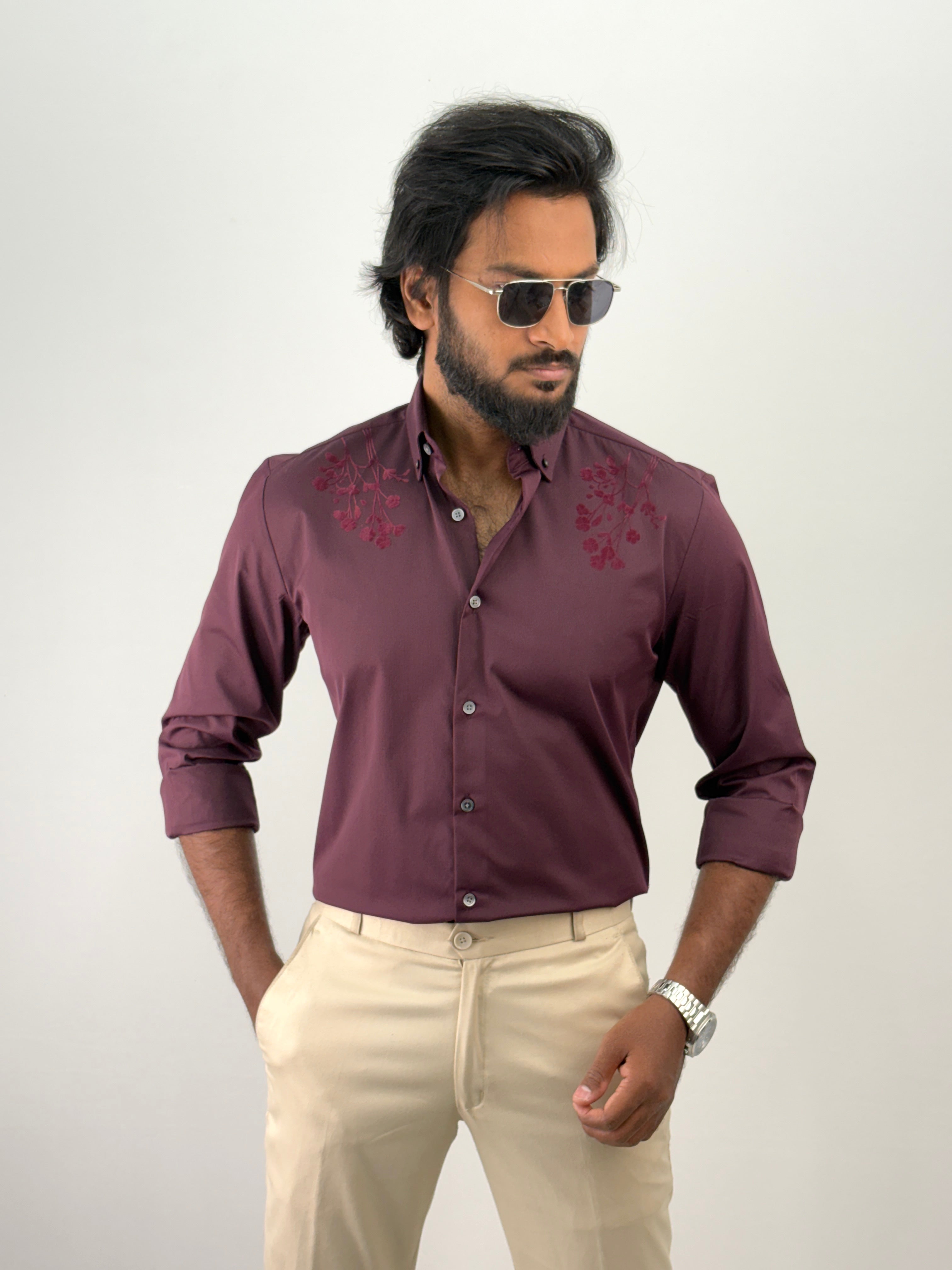 Wine Flock Printed Shirt 4