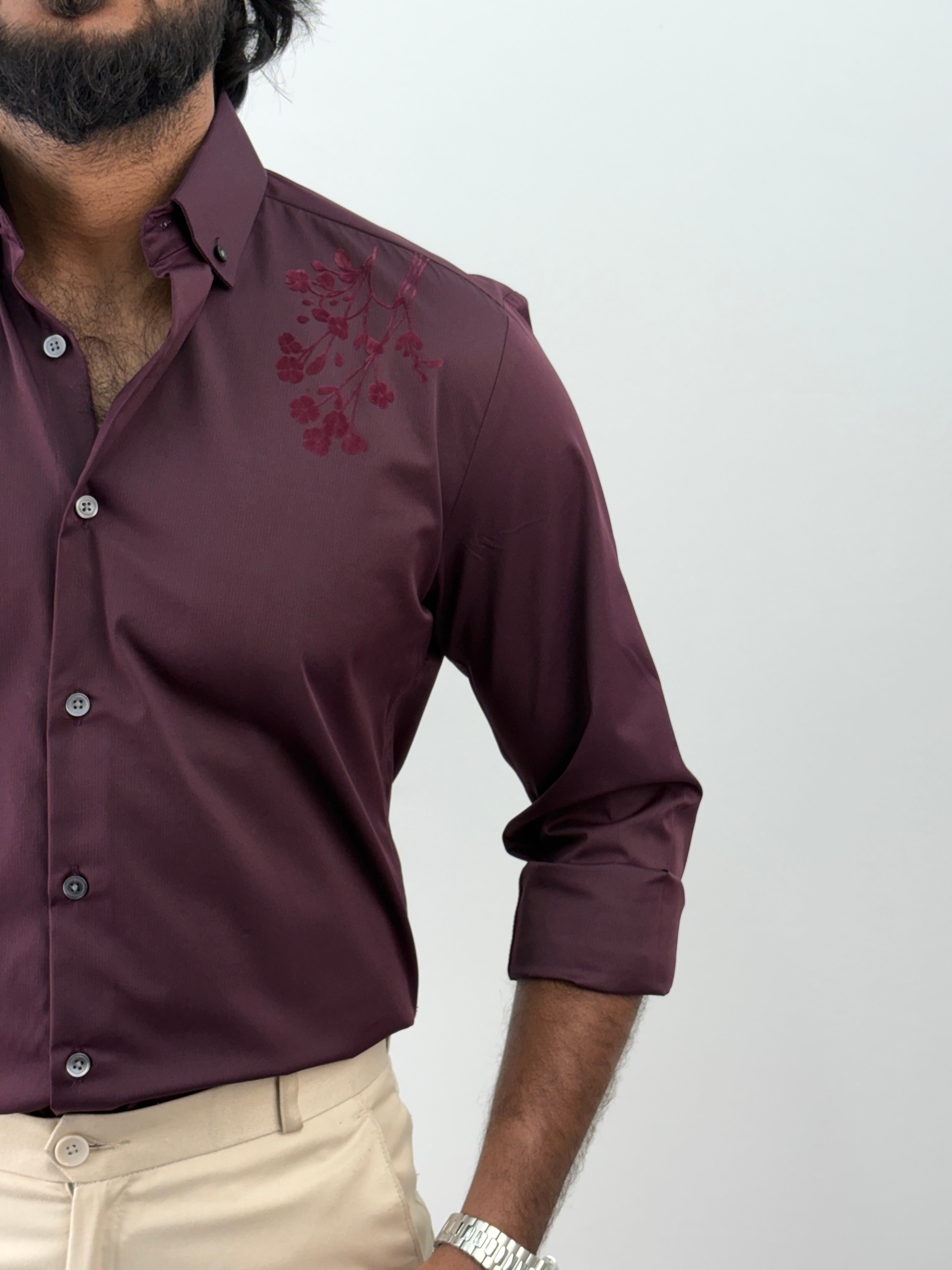 Wine Flock Printed Shirt 4