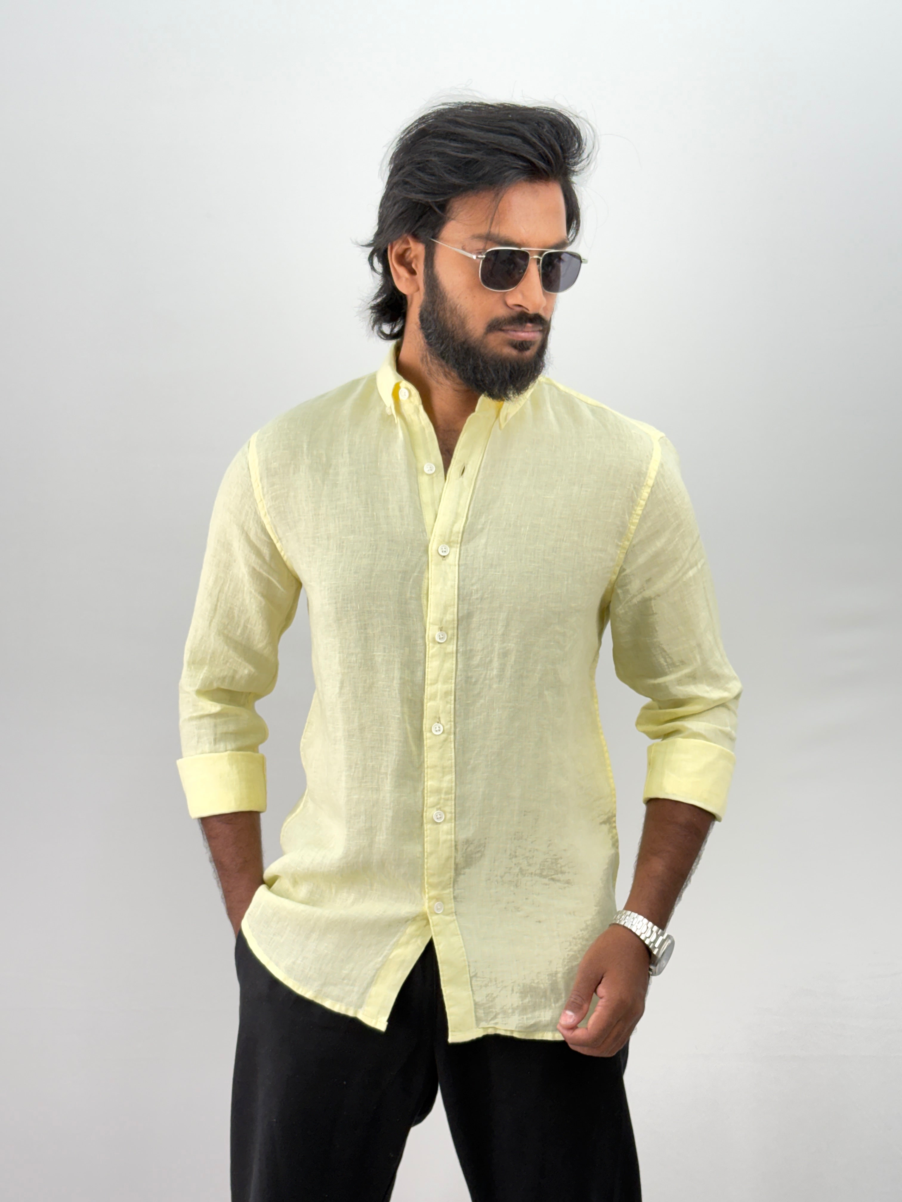 Yellow pure Linen Shirt 2
