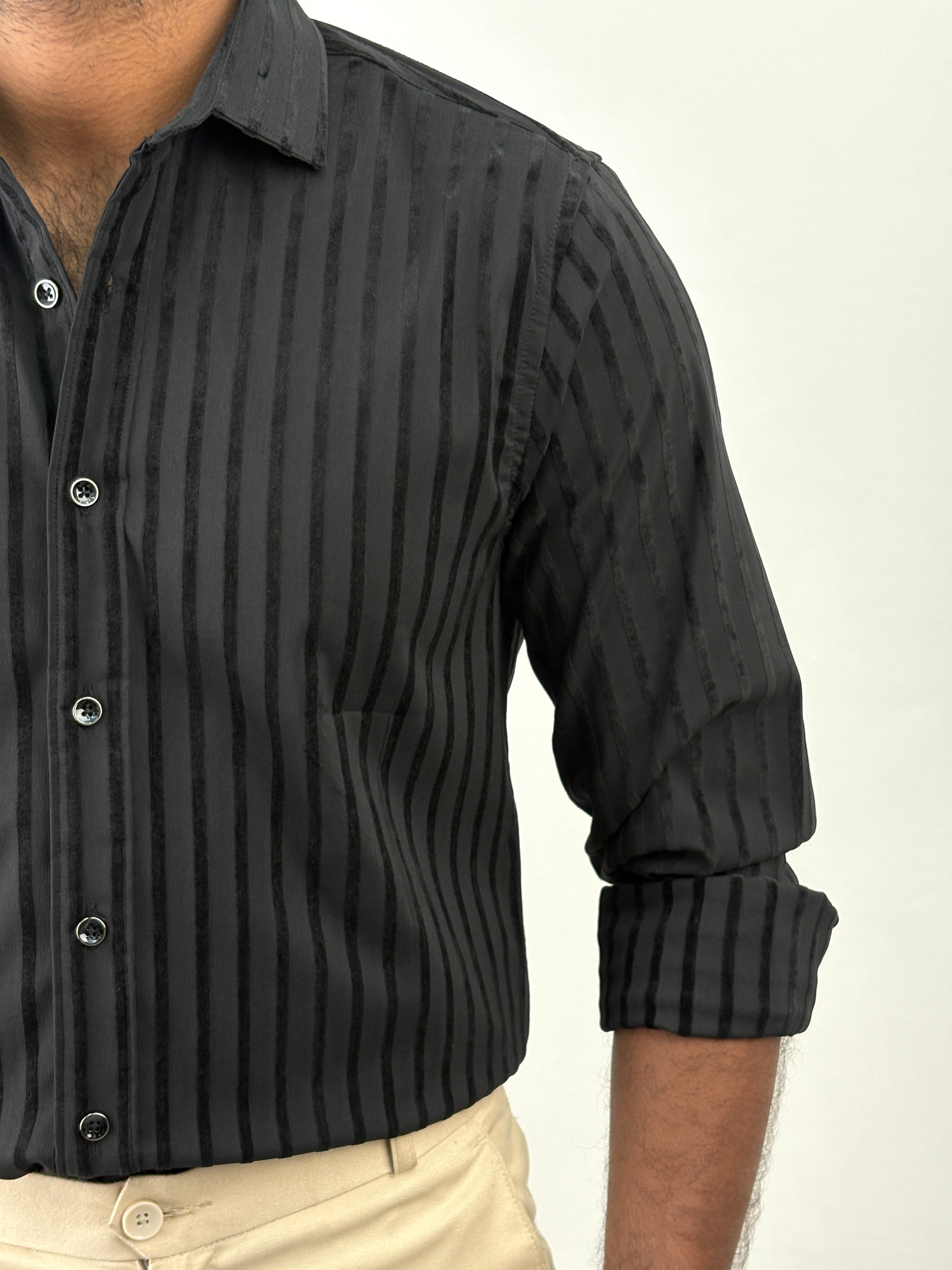 Black Self Designer Stripe Shirt