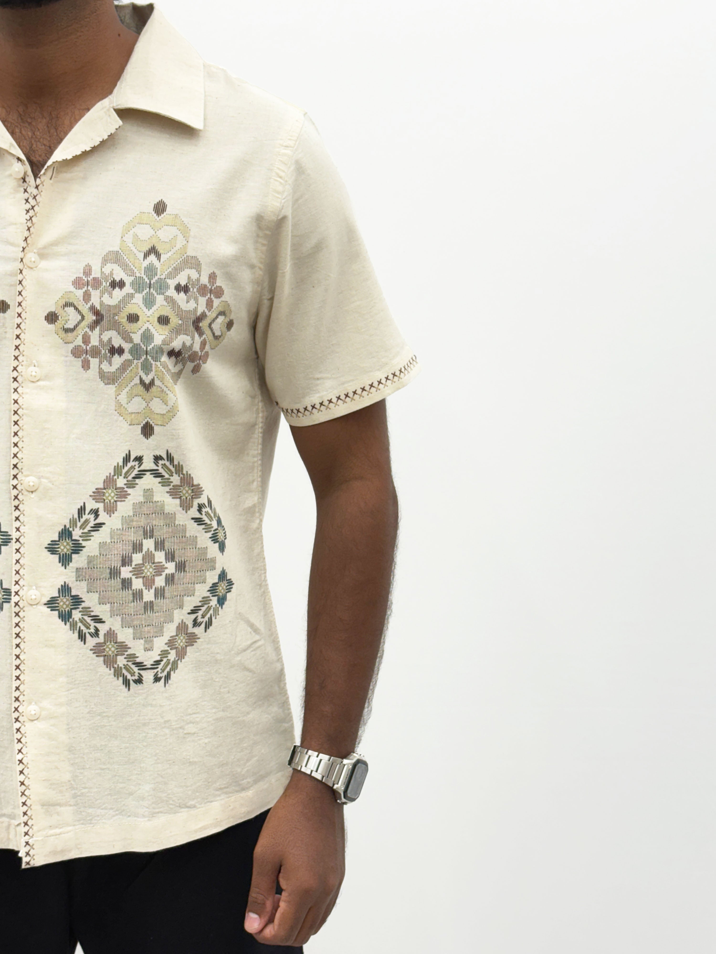 Beige Half Sleeve Printed Shirt 4