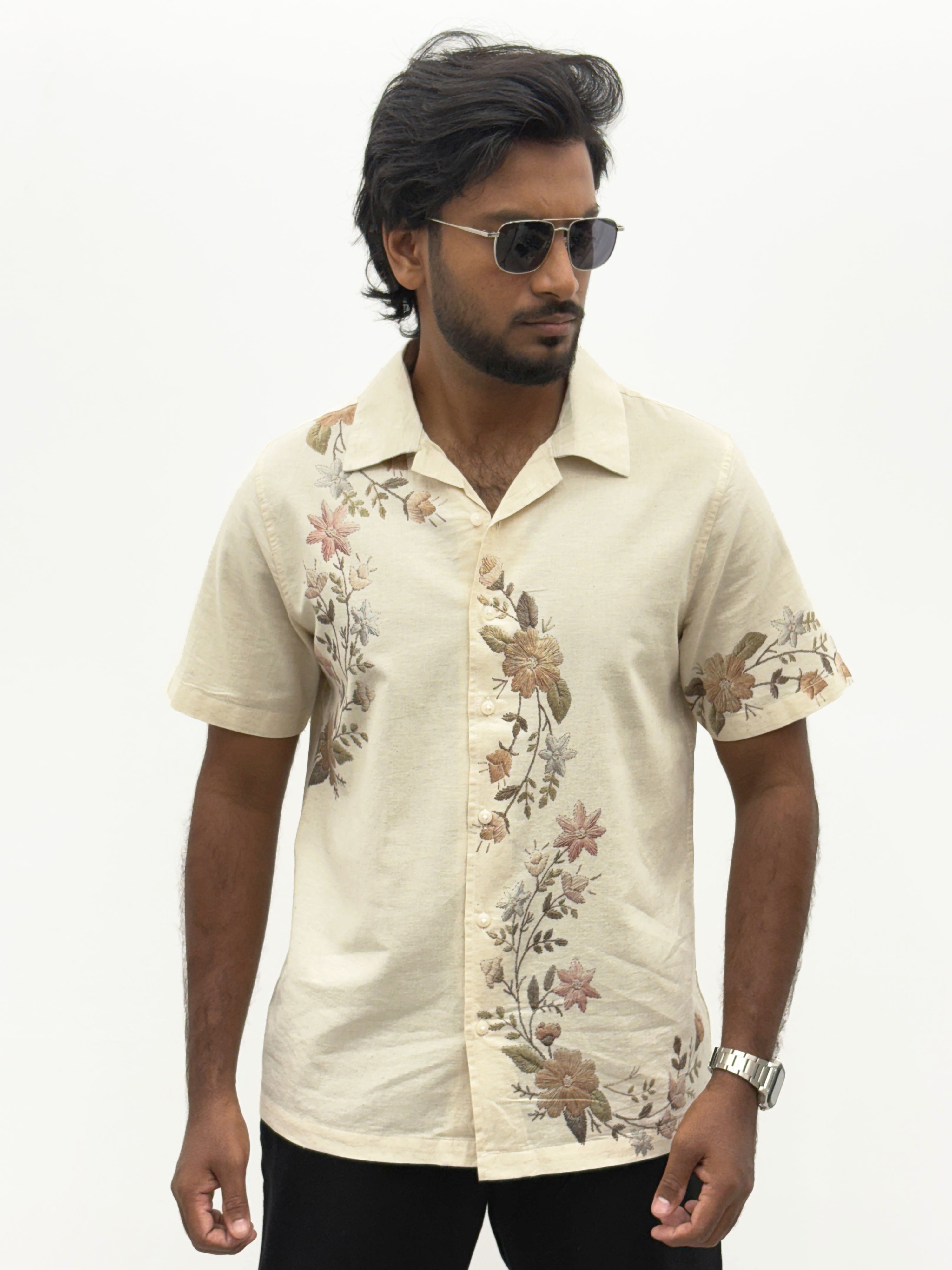 Beige Half Sleeve Printed Shirt 1