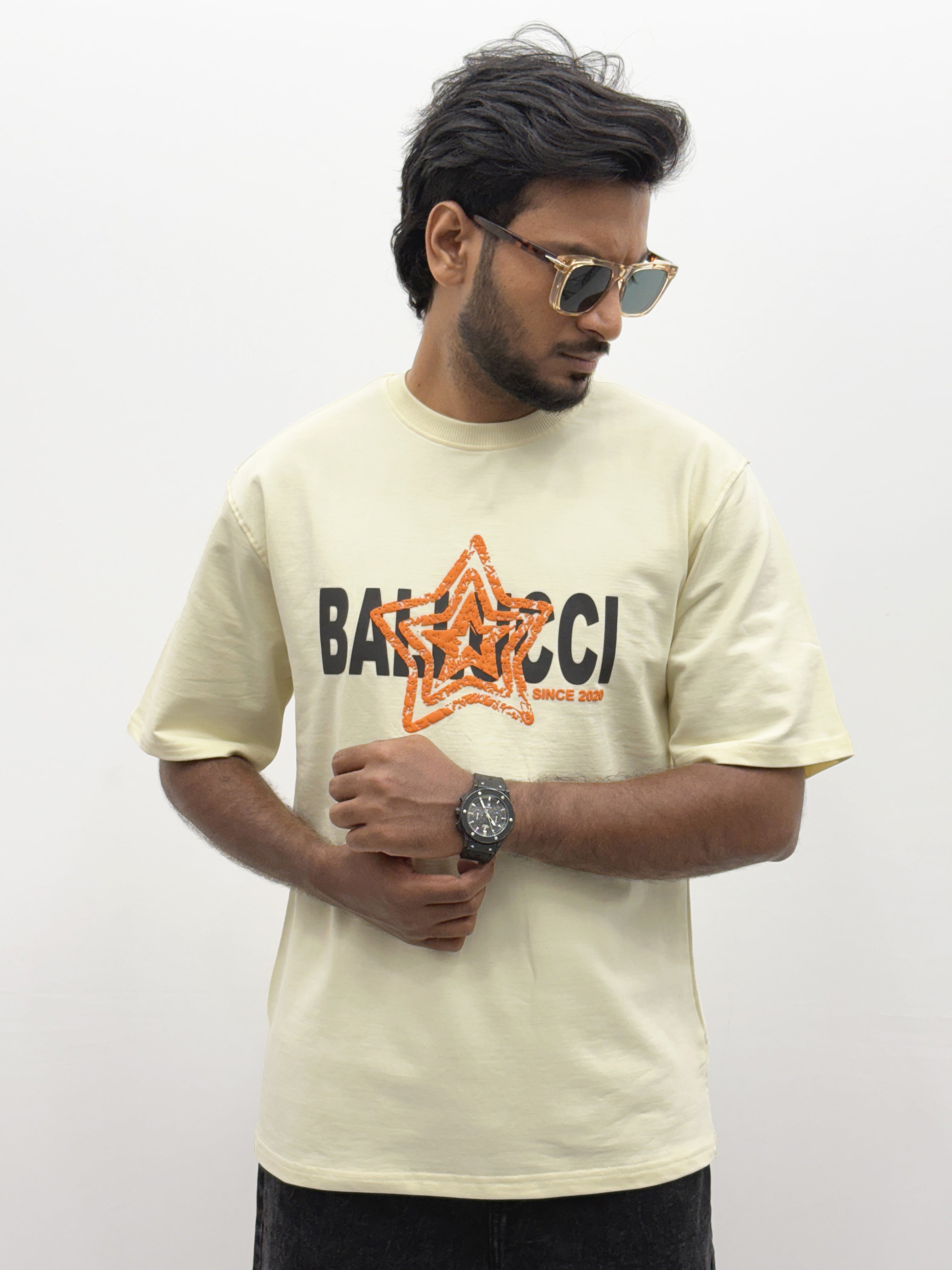 Cream Oversize Back Print  T-Shirt