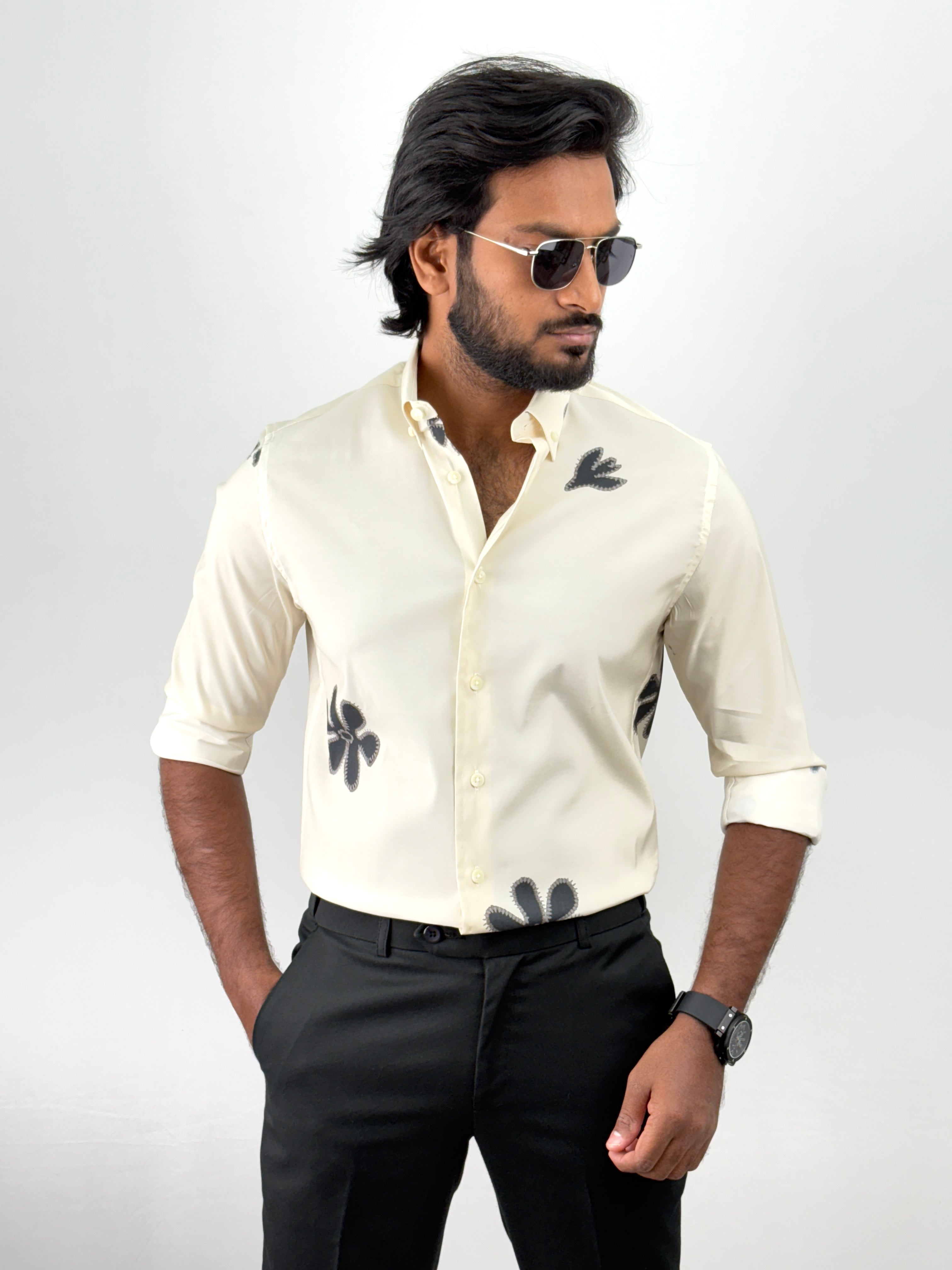Beige Retro Printed Shirt