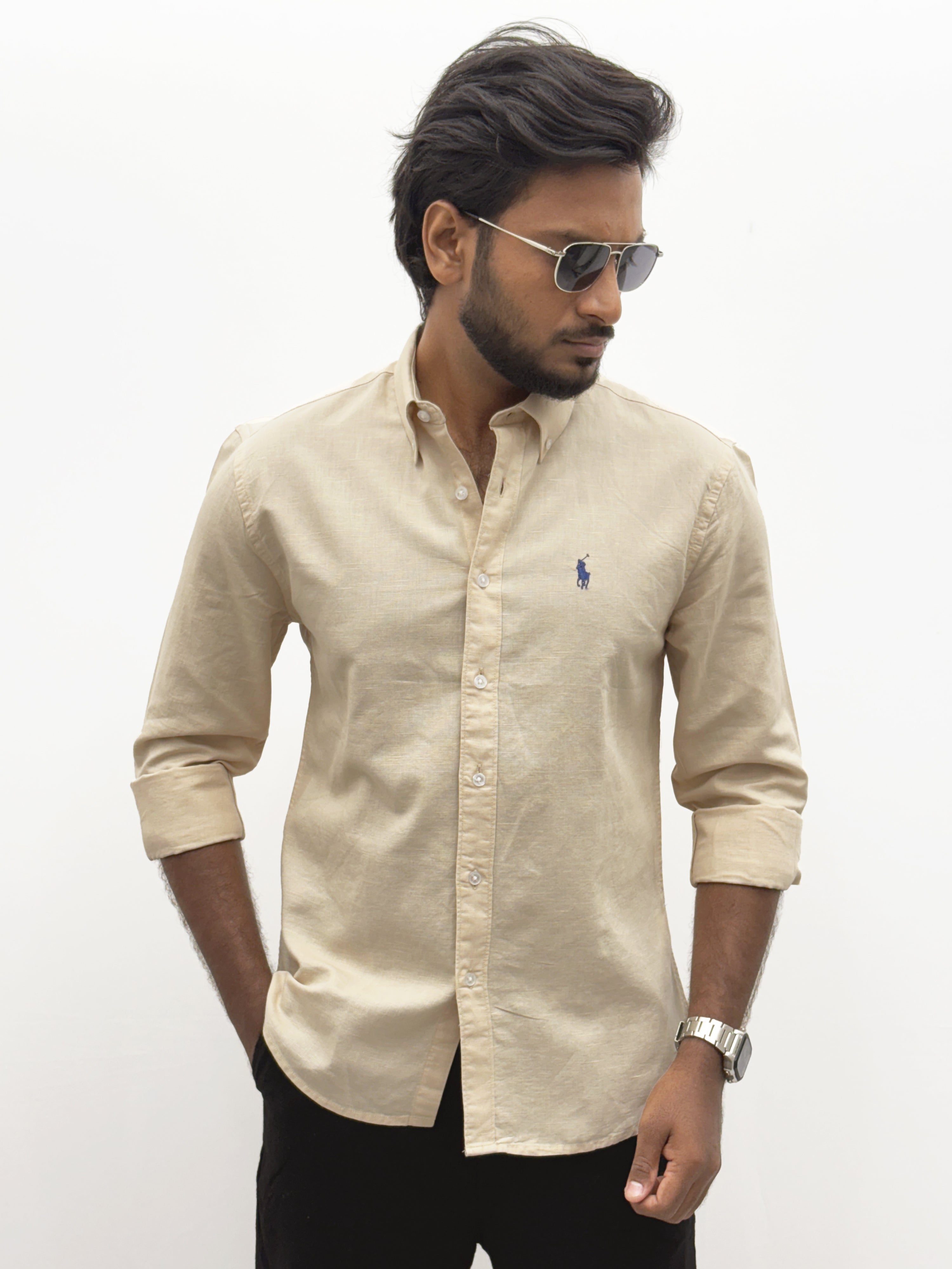 Beige Plain Linen Shirt