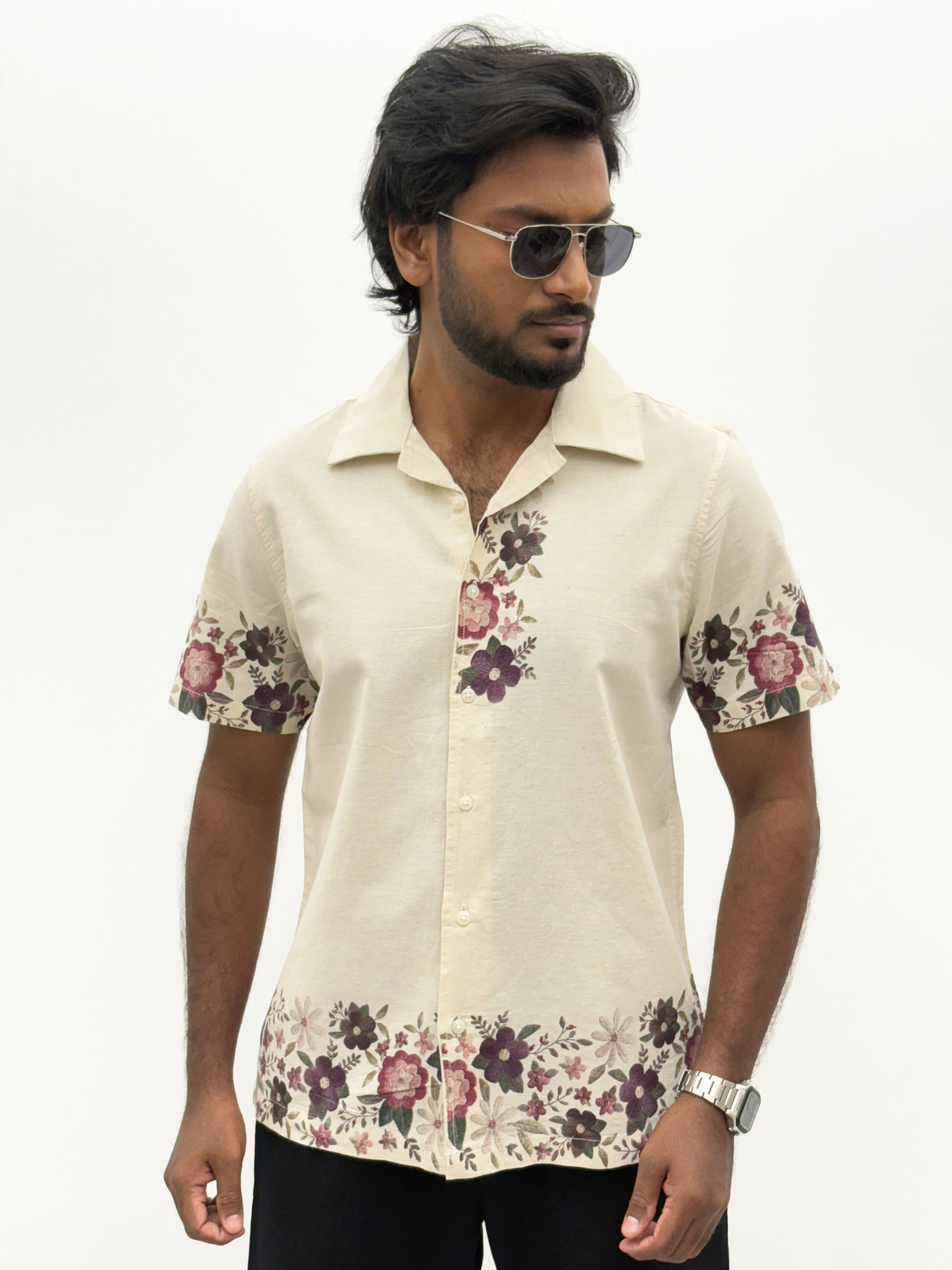 Beige Half Sleeve Printed Shirt 3