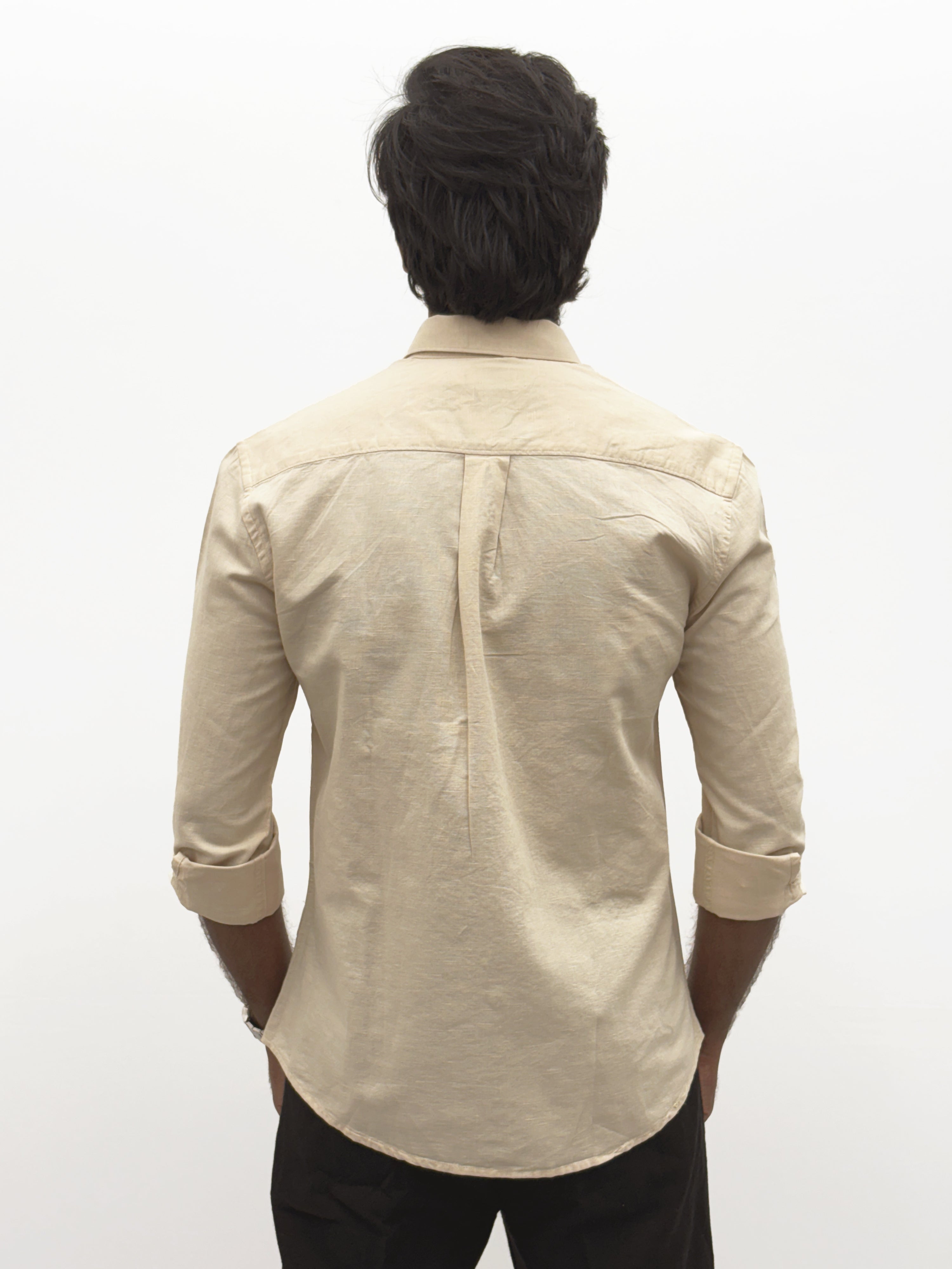 Beige Plain Linen Shirt