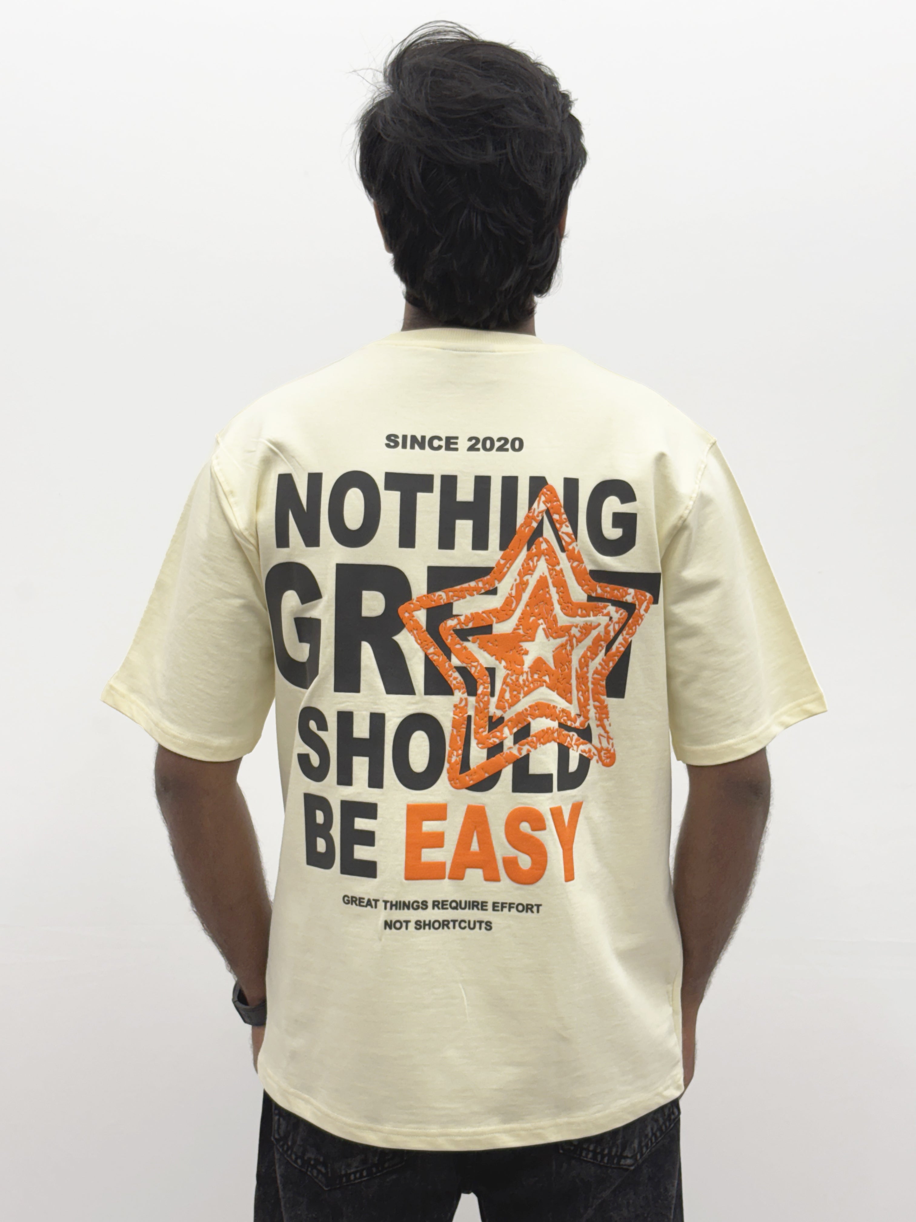Cream Oversize Back Print  T-Shirt