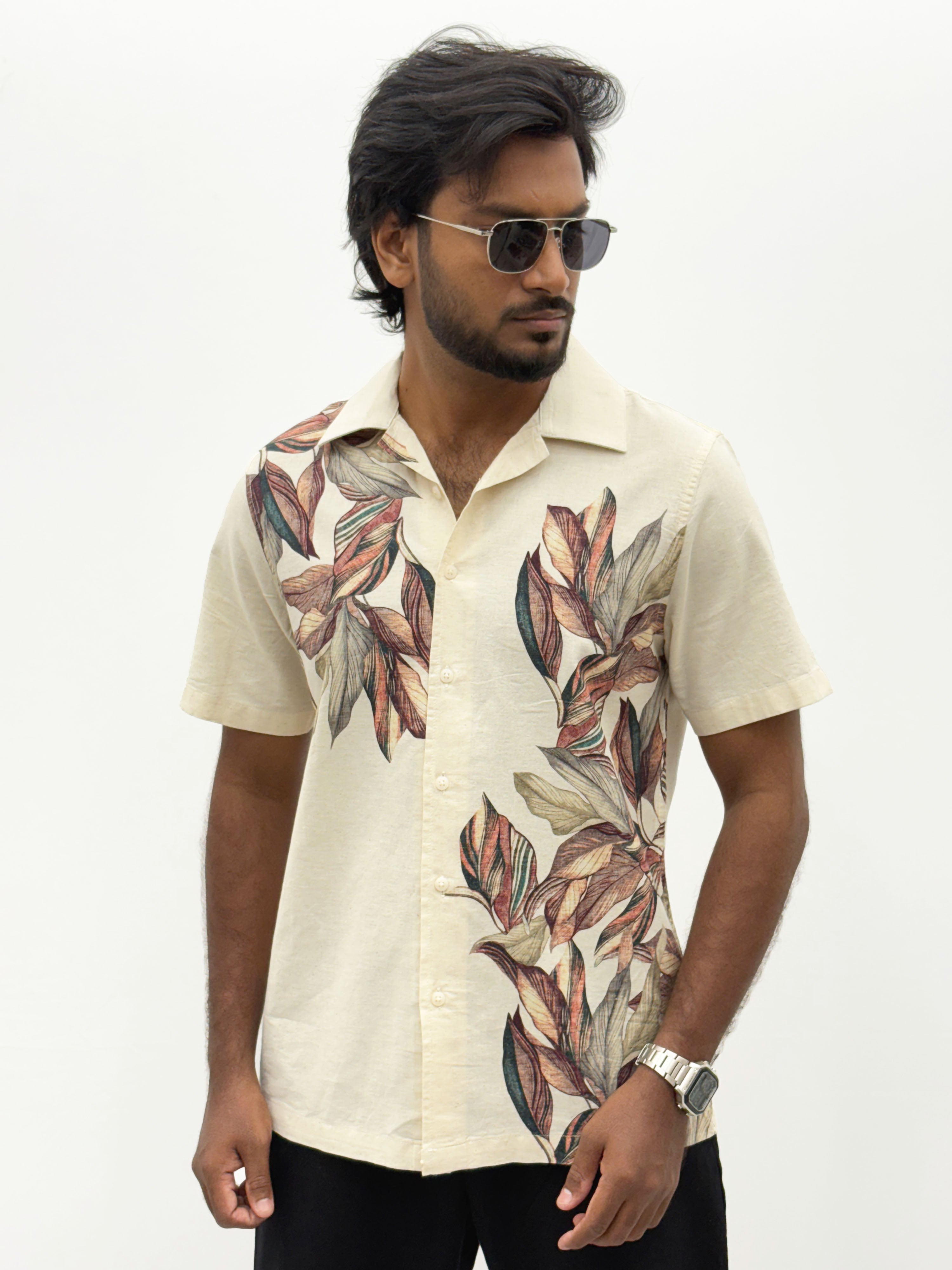 Beige Half Sleeve Printed Shirt 2