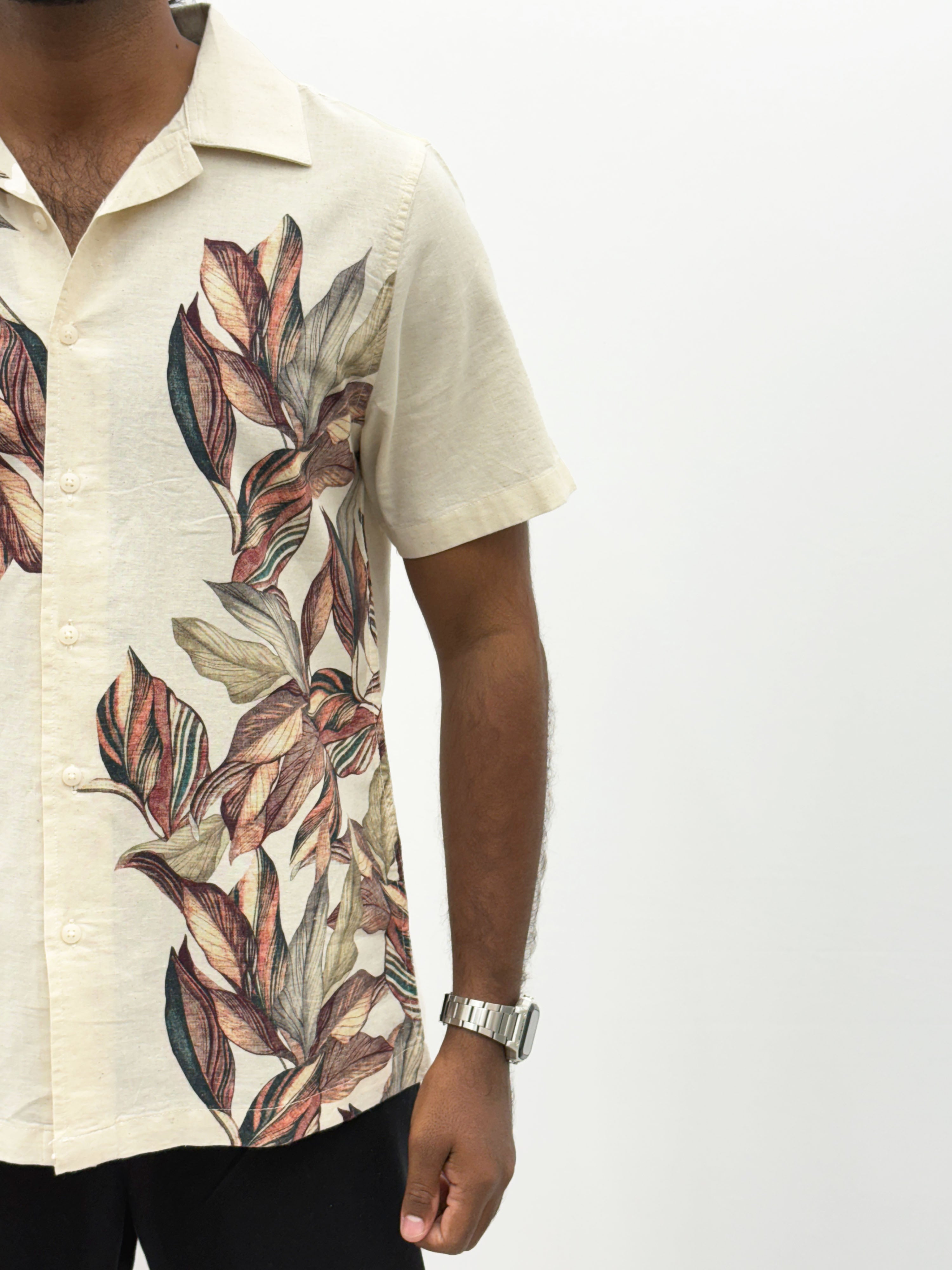 Beige Half Sleeve Printed Shirt 2