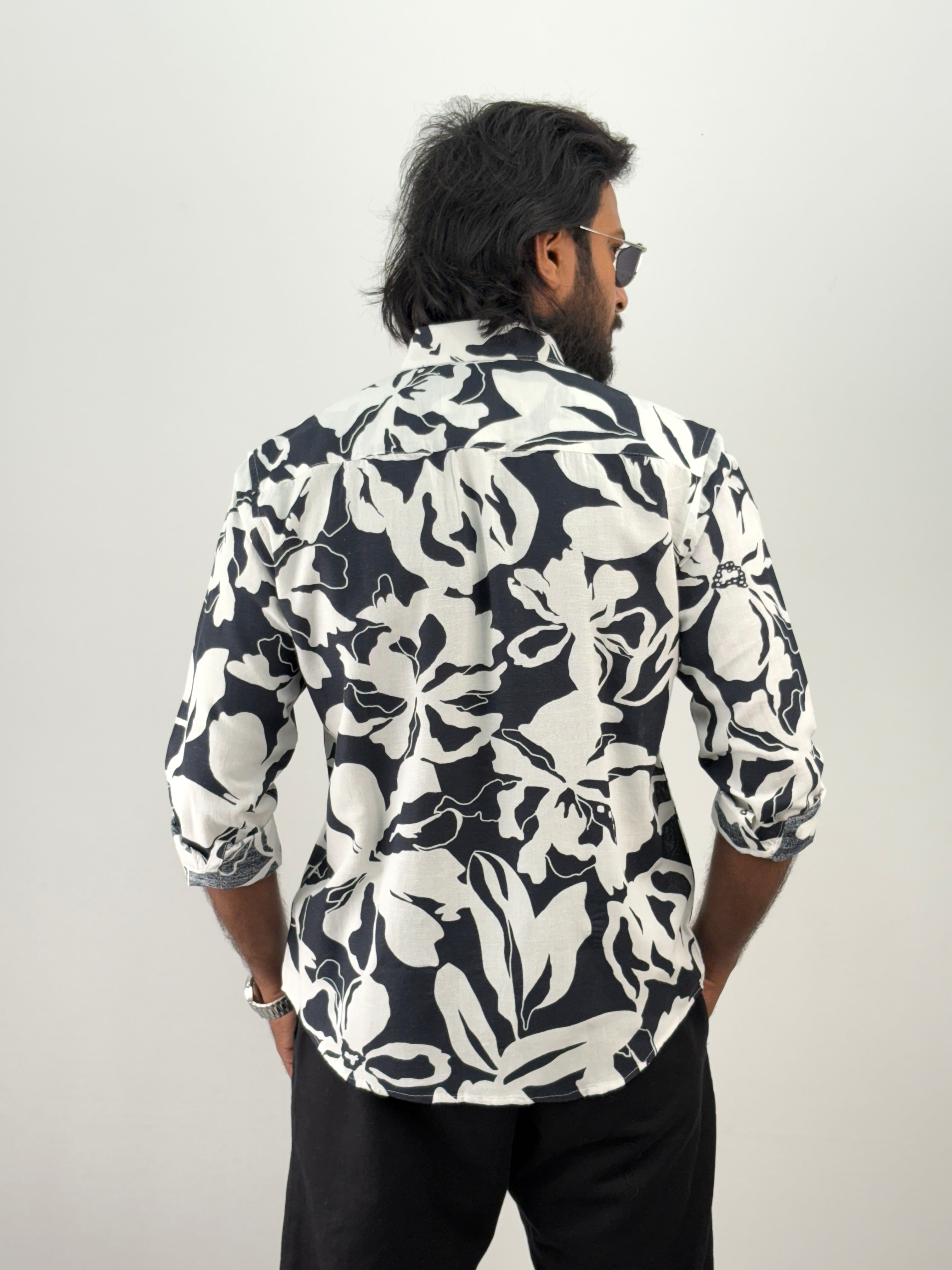 Black Linen Printed Shirt
