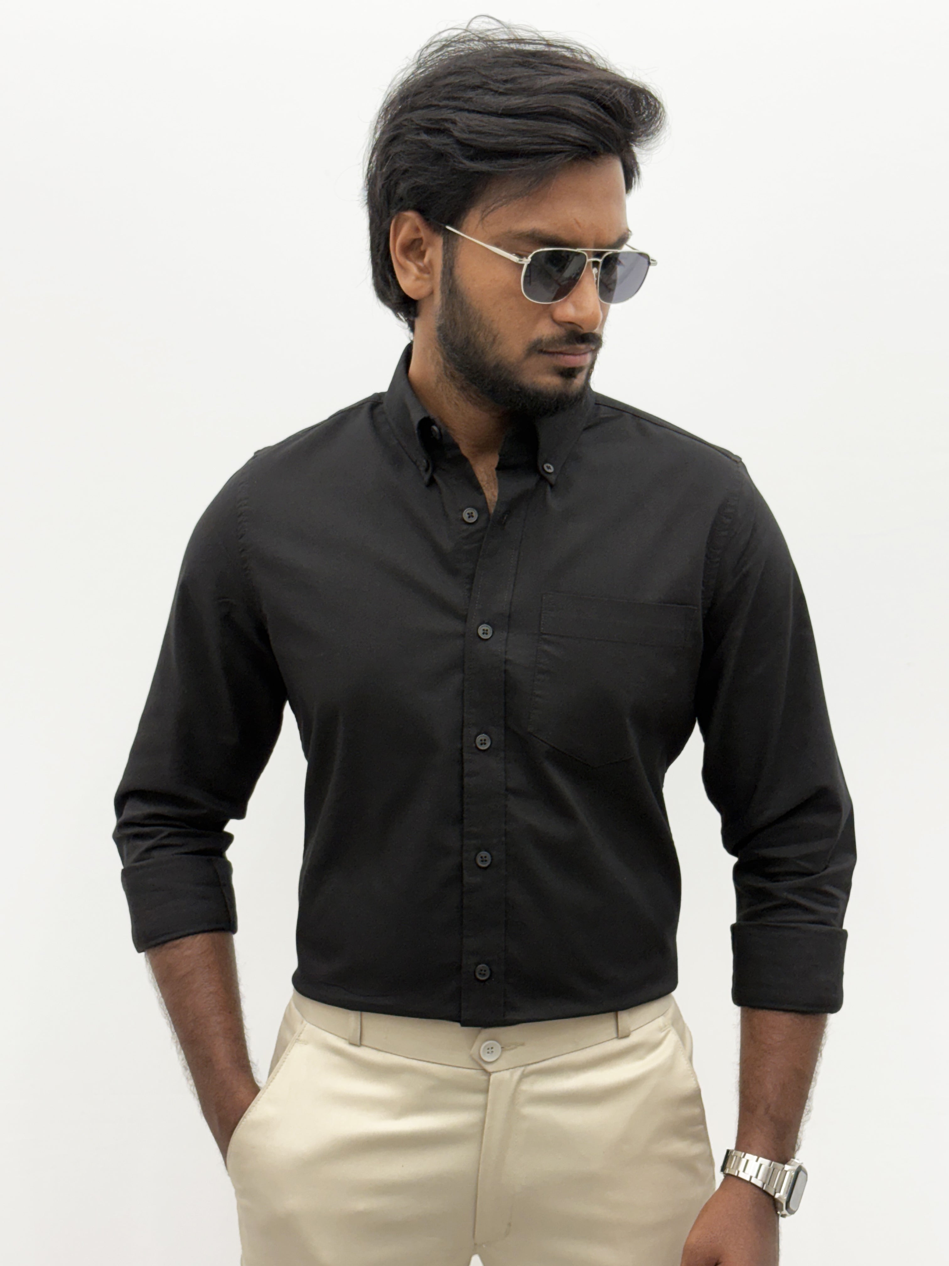 Black Plain Oxford Shirt