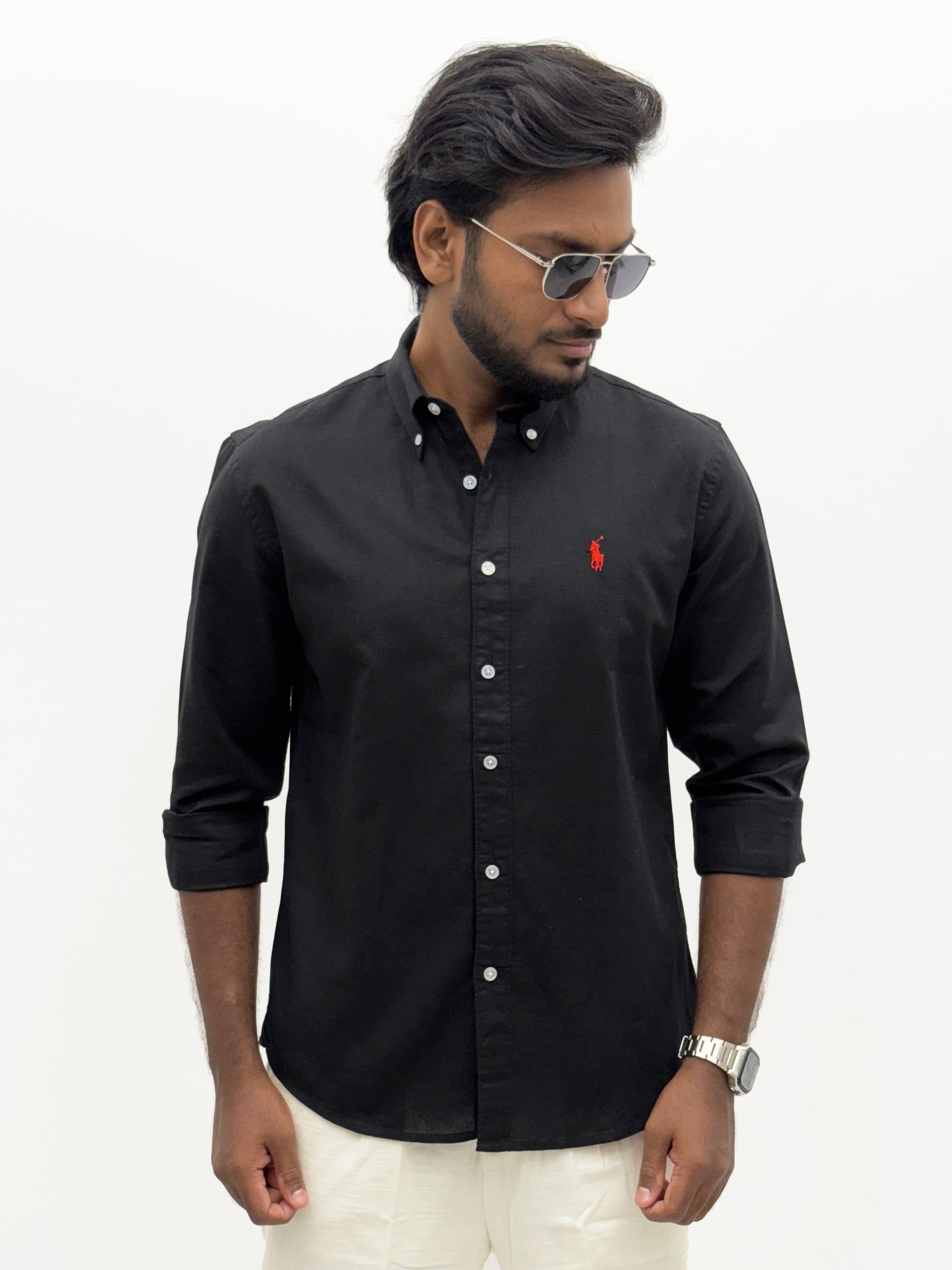 Black Plain Linen Shirt