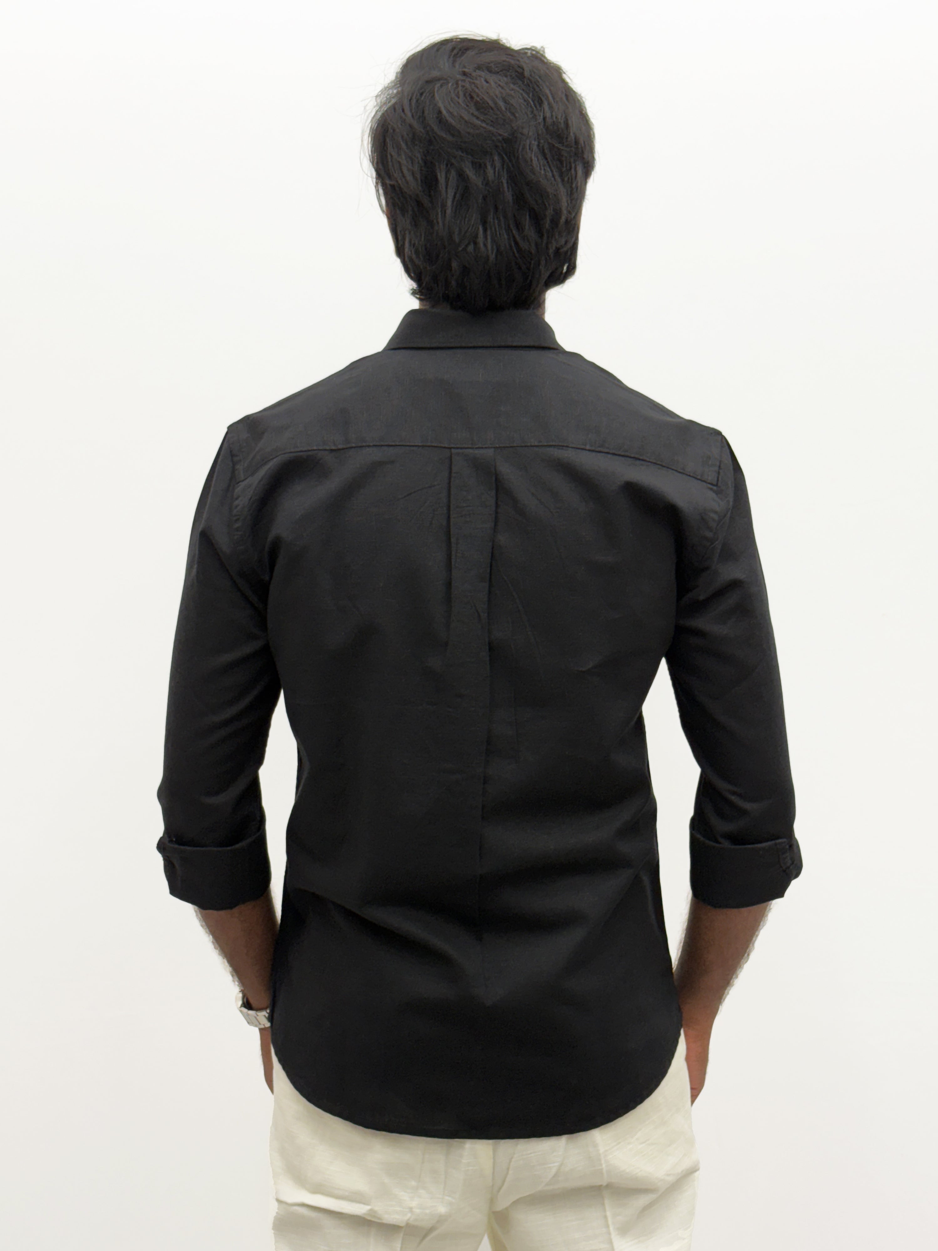 Black Plain Linen Shirt