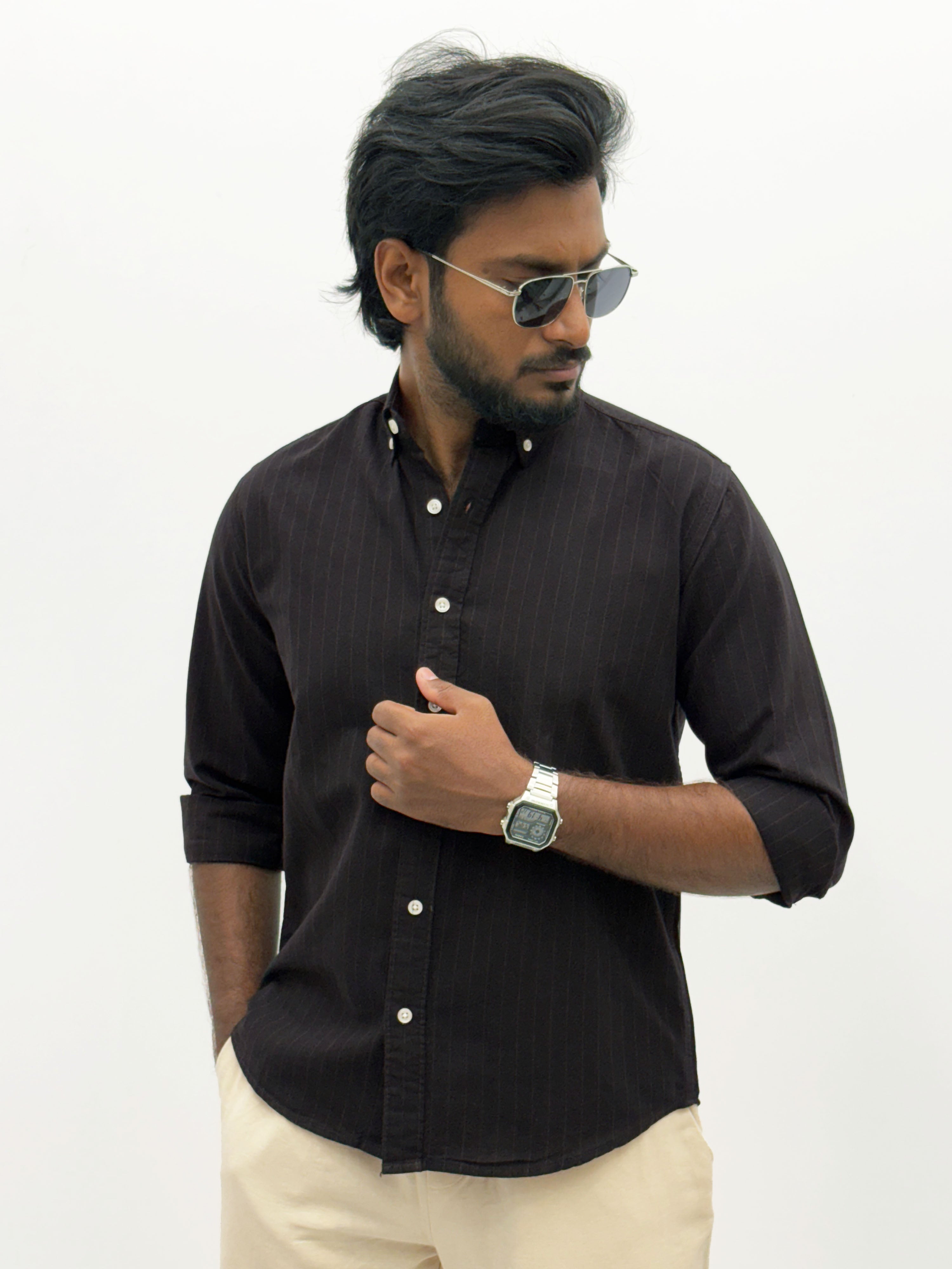 Black Brown Oxford Stripe Shirt