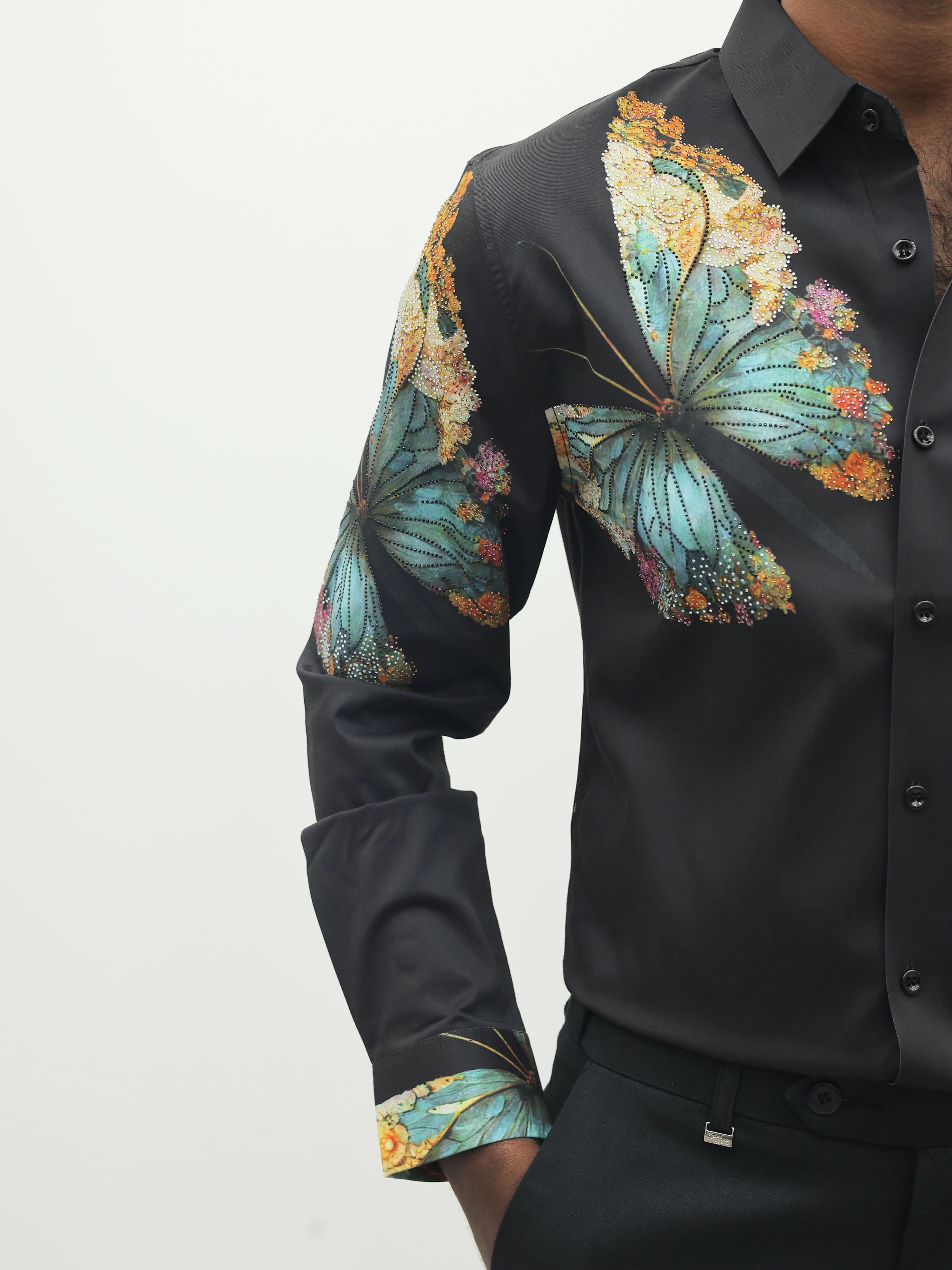 Black Butterfly IMP Designer Stone Work Shirt