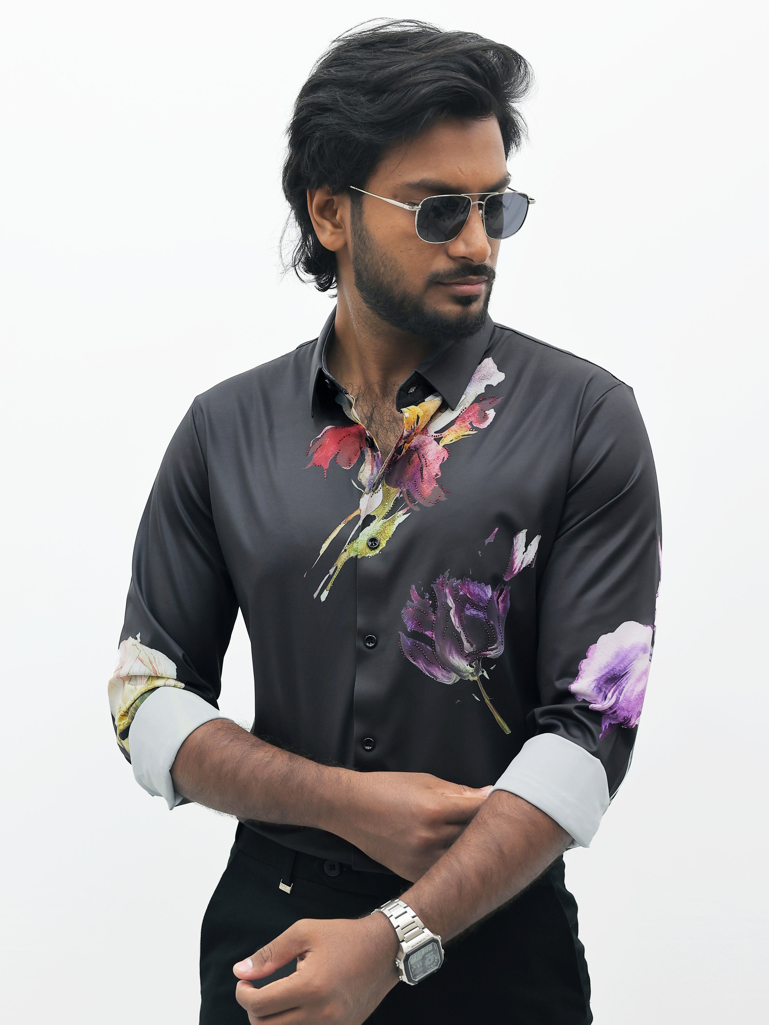 Black Purple IMP Designer Stone Work Shirt
