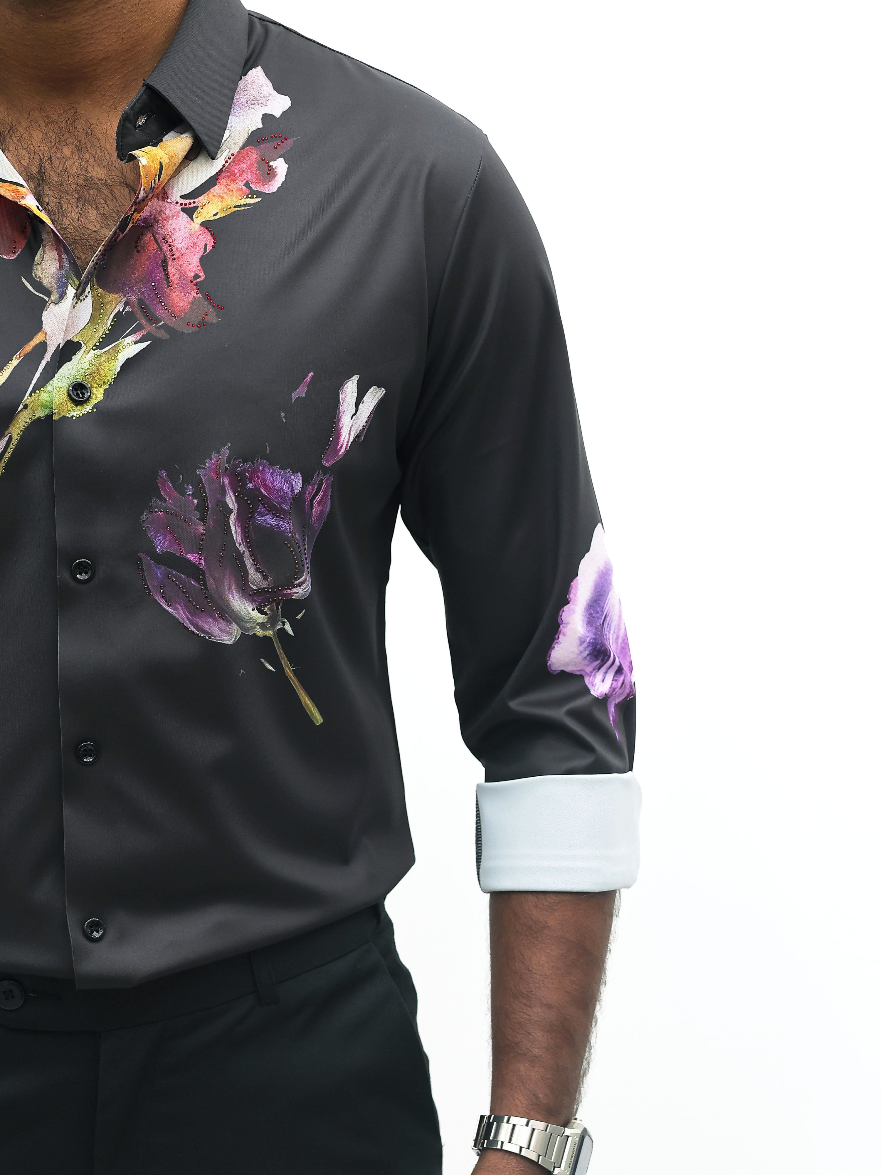 Black Purple IMP Designer Stone Work Shirt