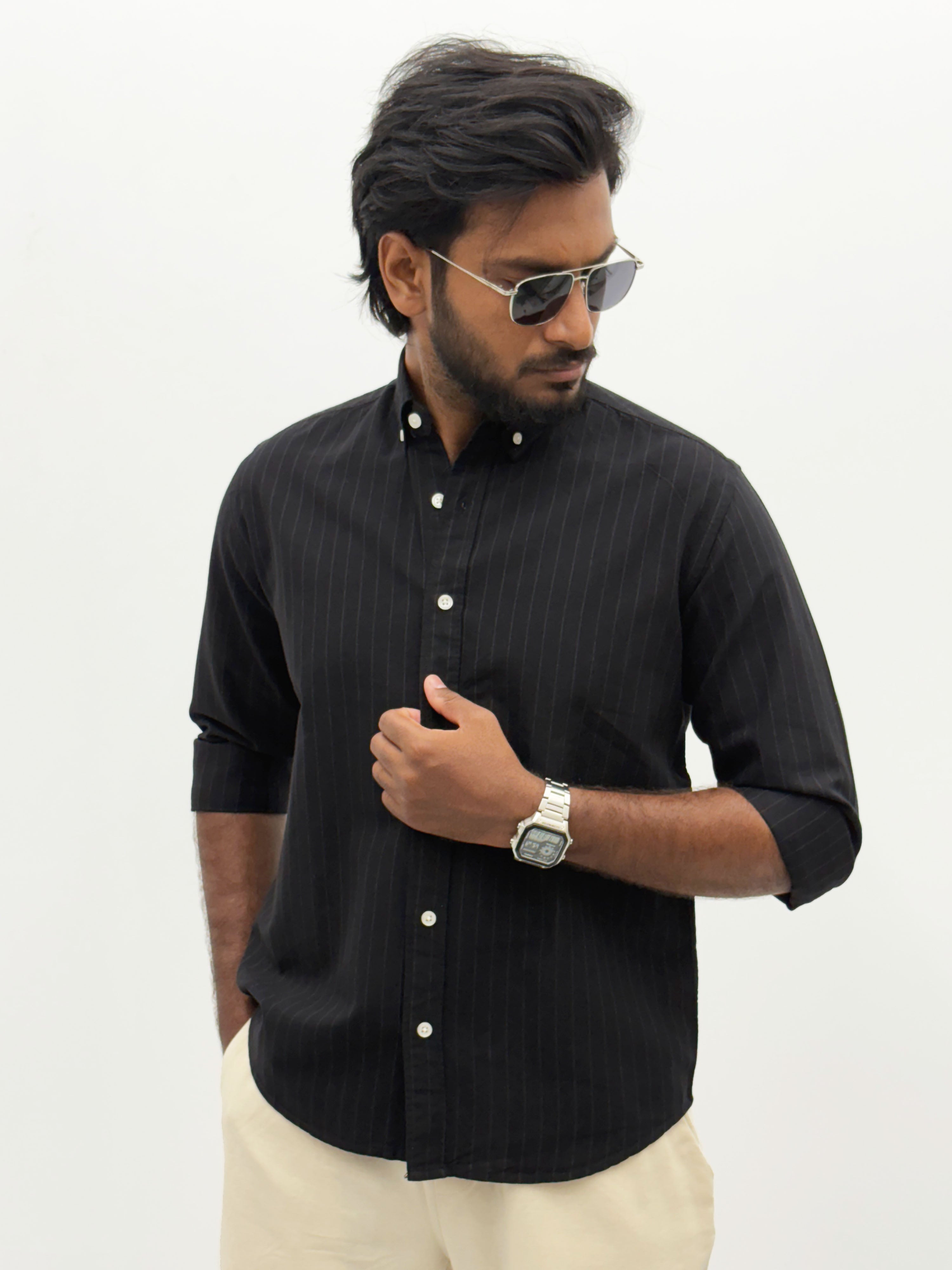 Black Grey Oxford Stripe Shirt