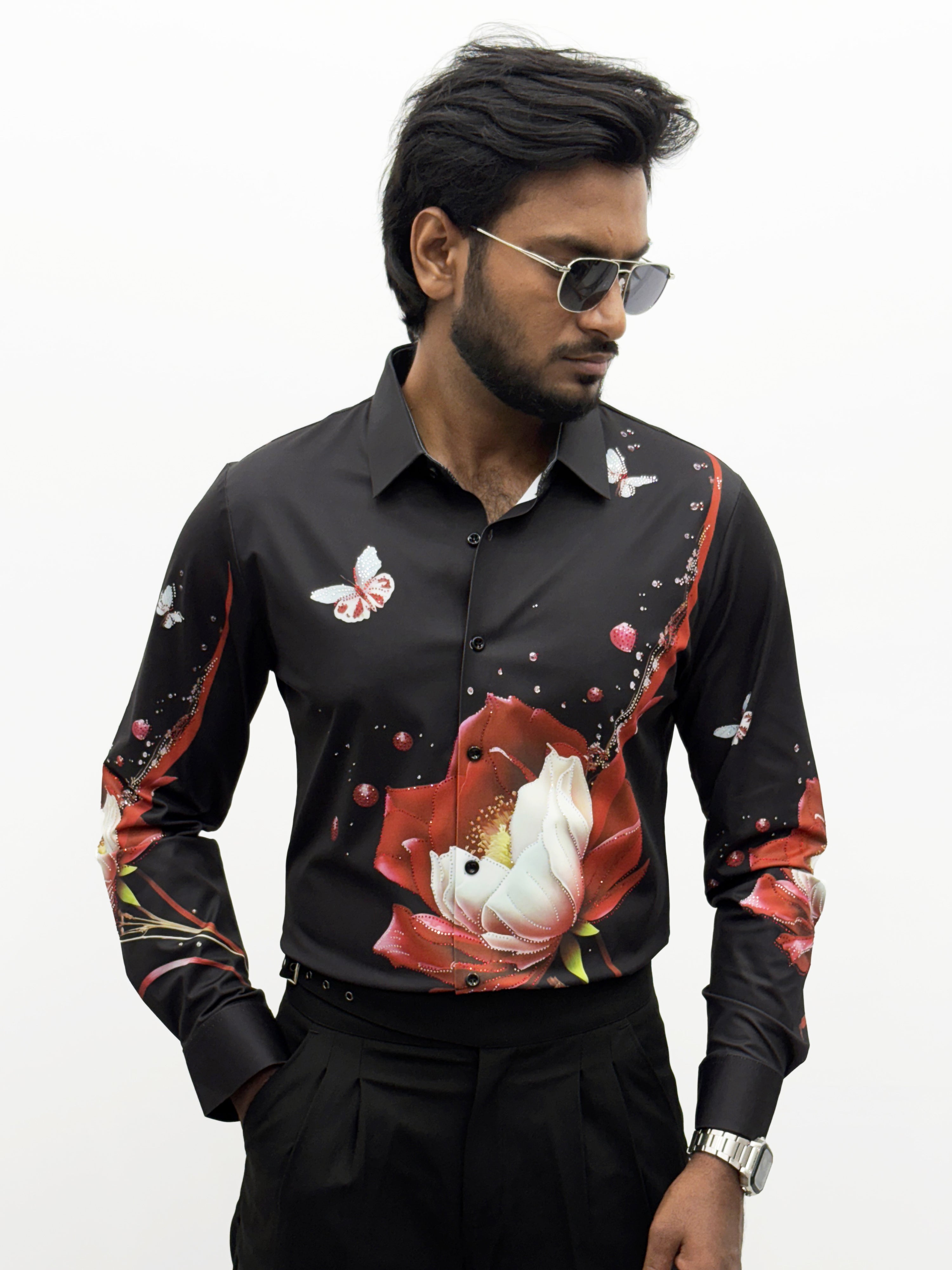 Black Red IMP Designer Stone Work Shirt