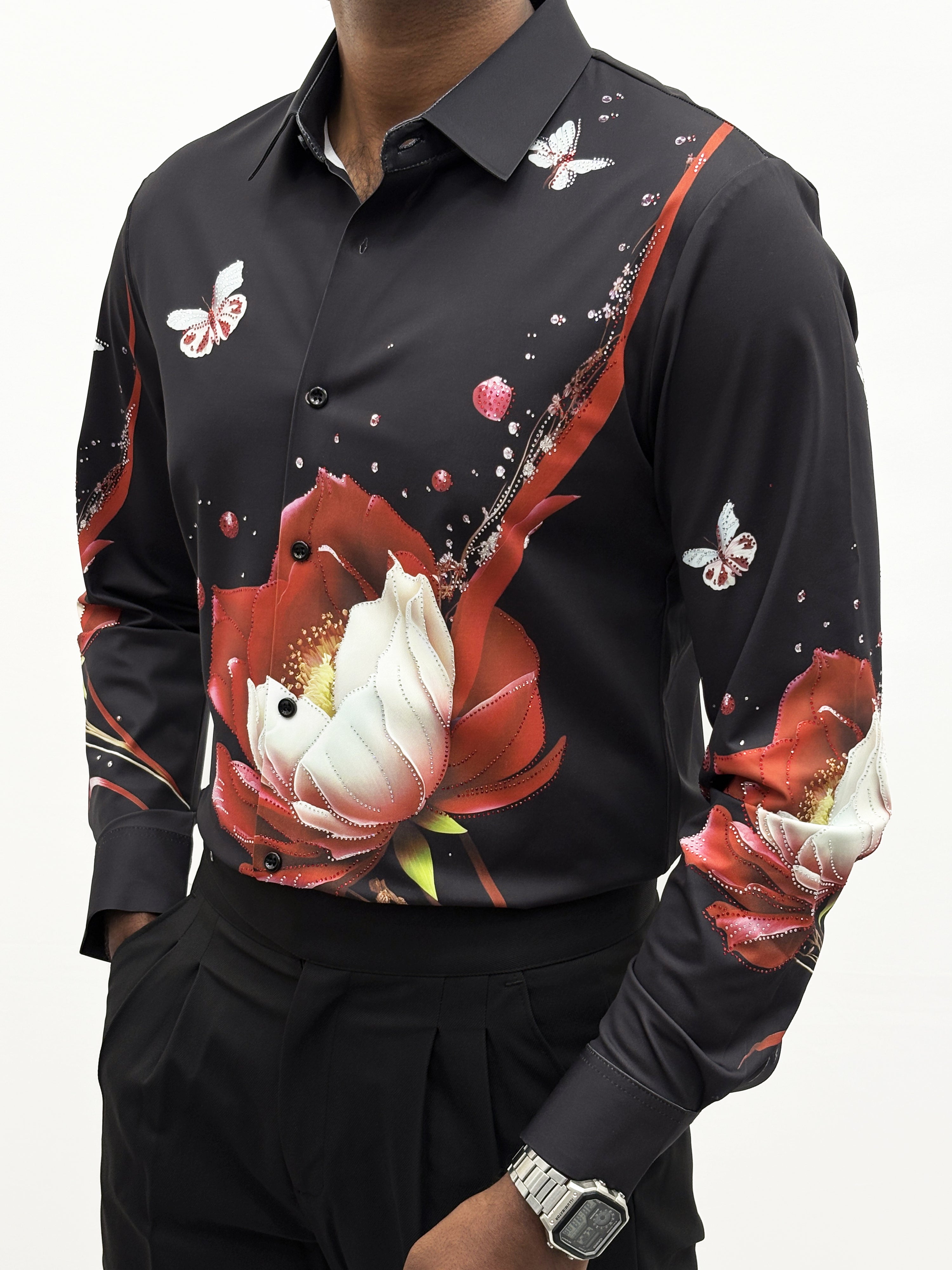 Black Red IMP Designer Stone Work Shirt