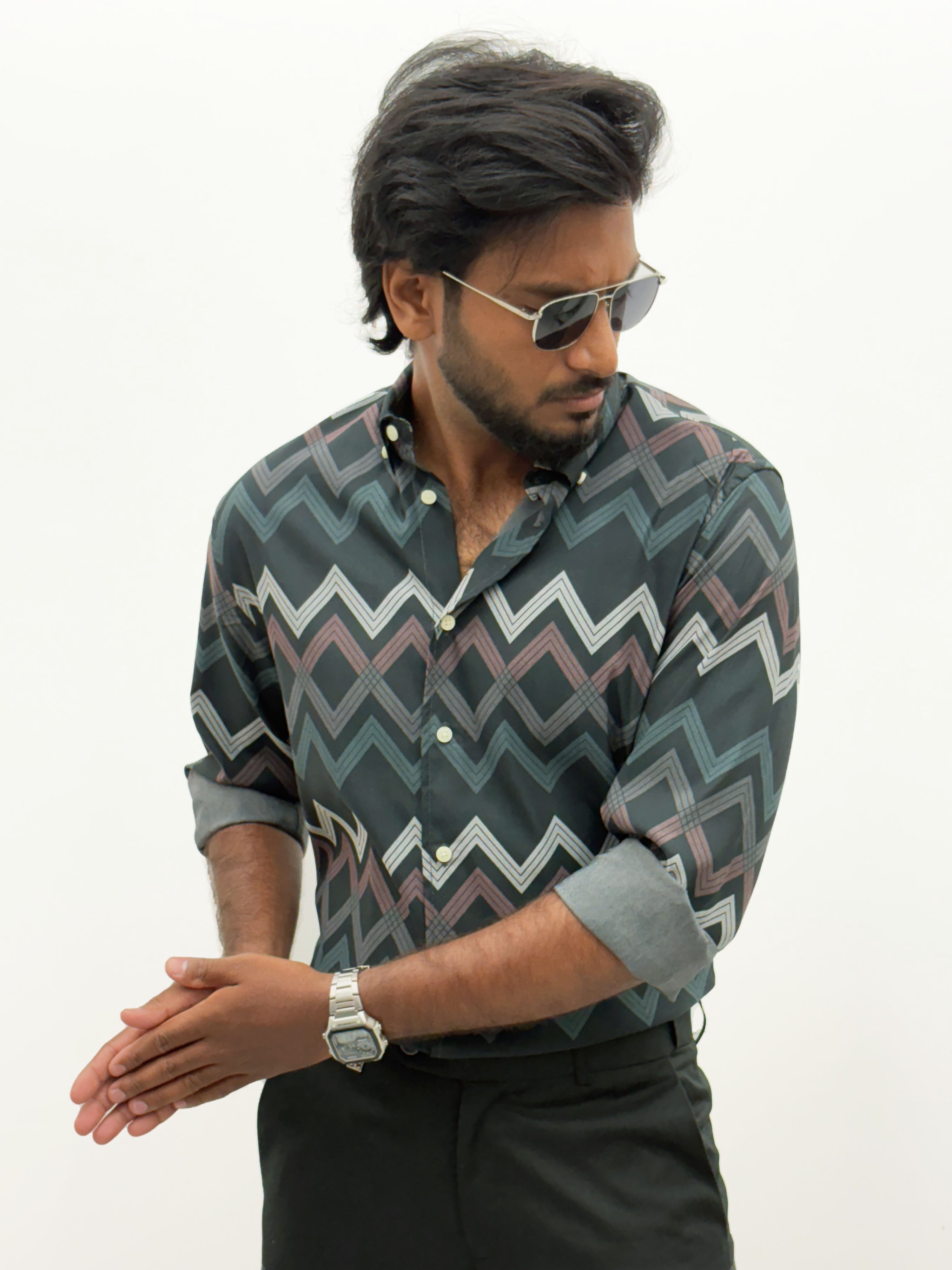 Black Green IMP Printed Shirt