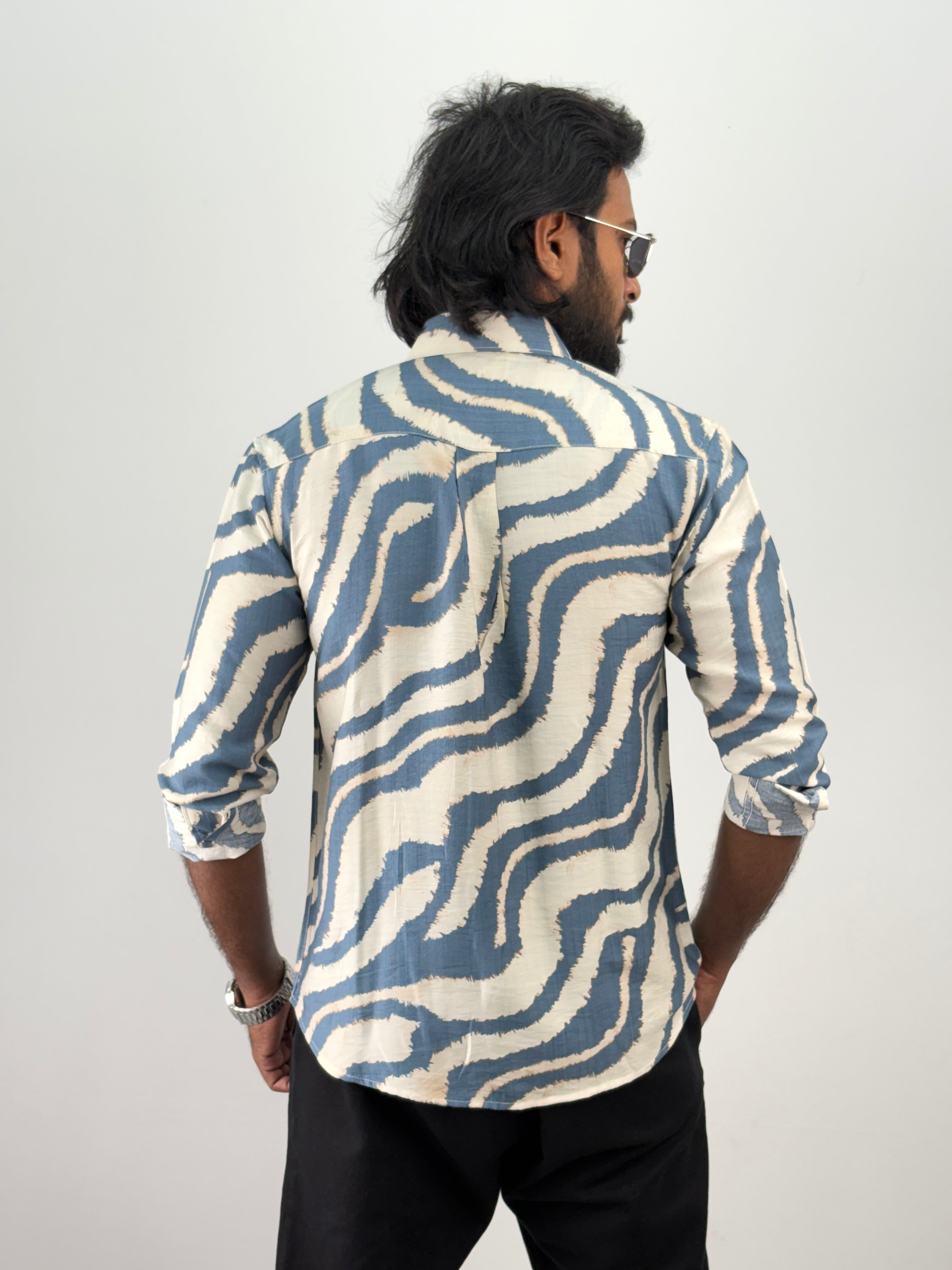 Blue Linen Printed Shirt