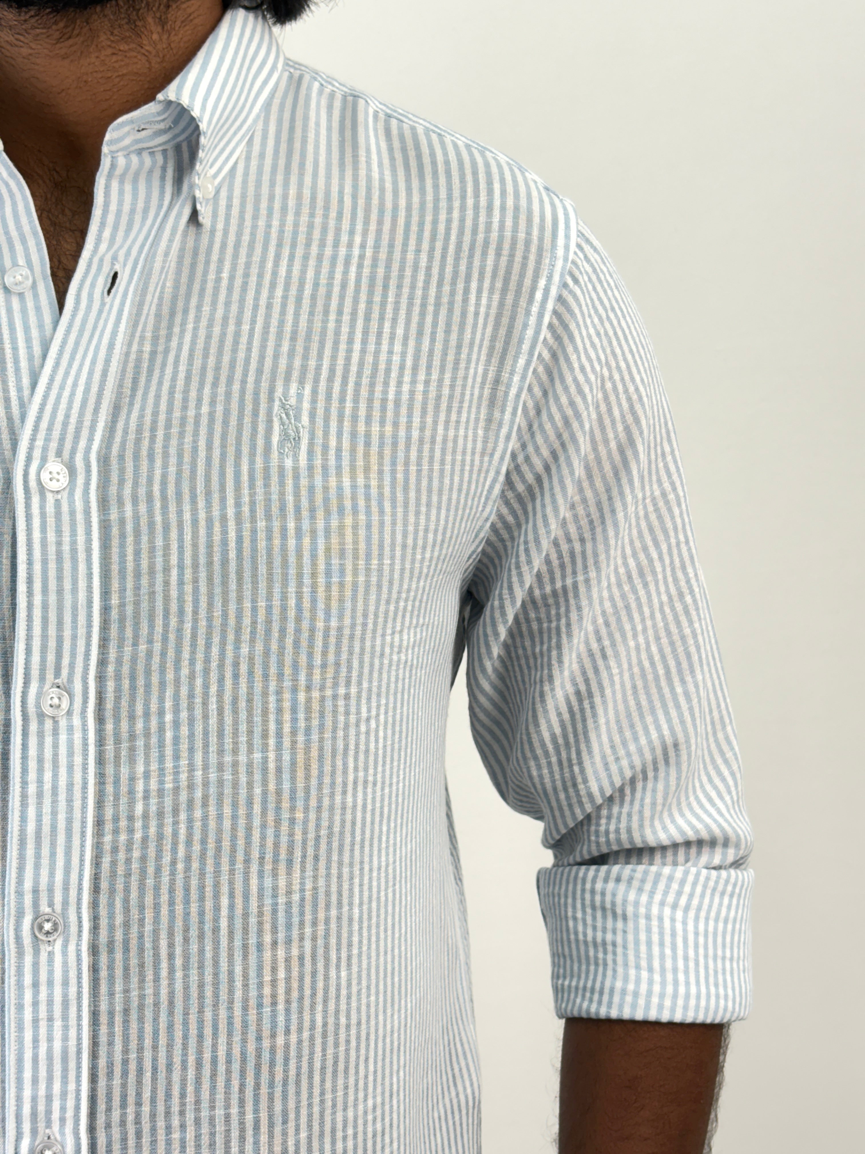 Blue Linen Stripe Shirt