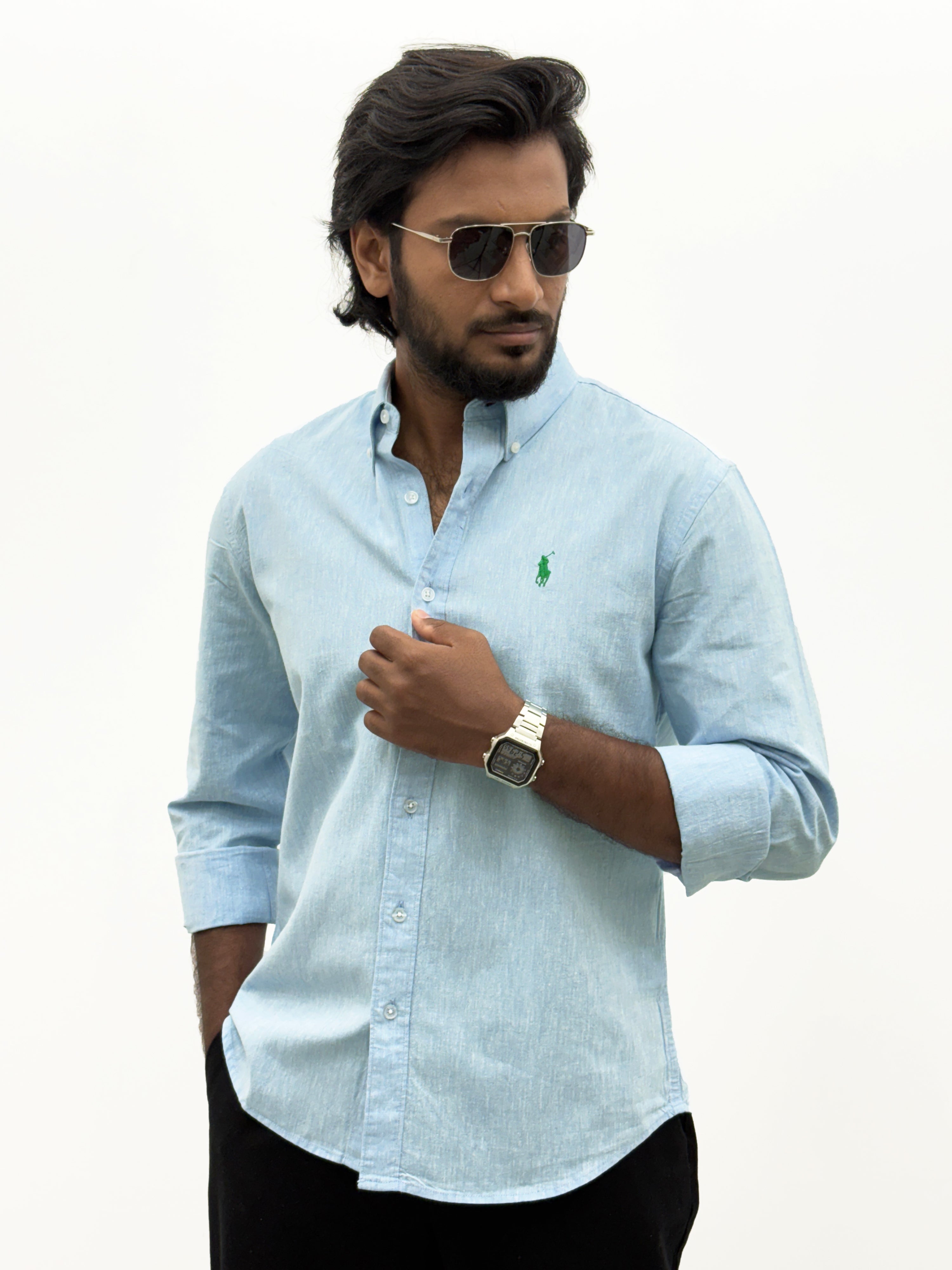 Powder Blue Linen Shirt